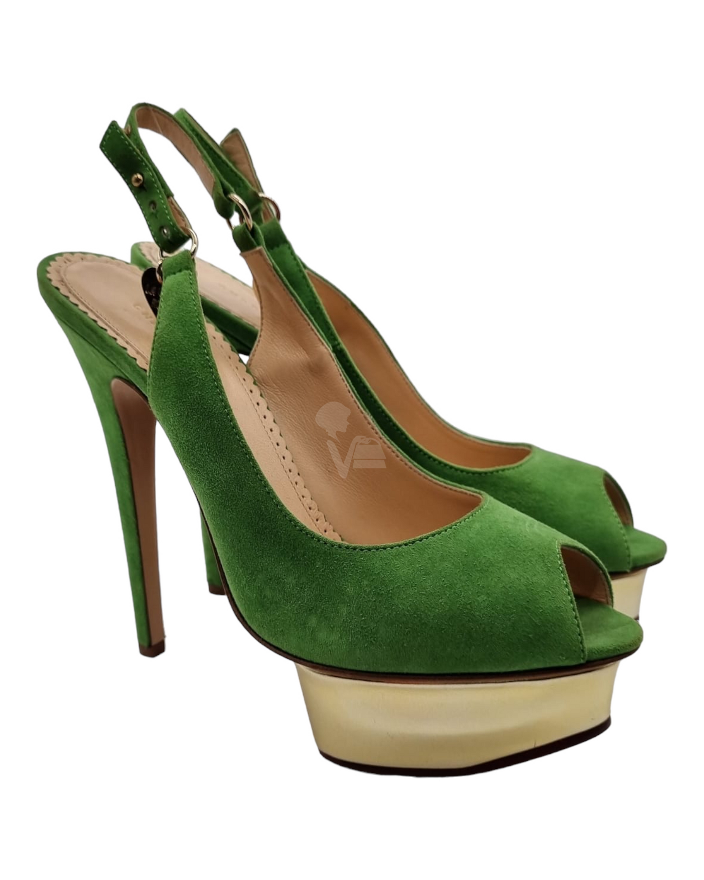 Charlotte Olympia Heels Green Suade Size 37,5/23
