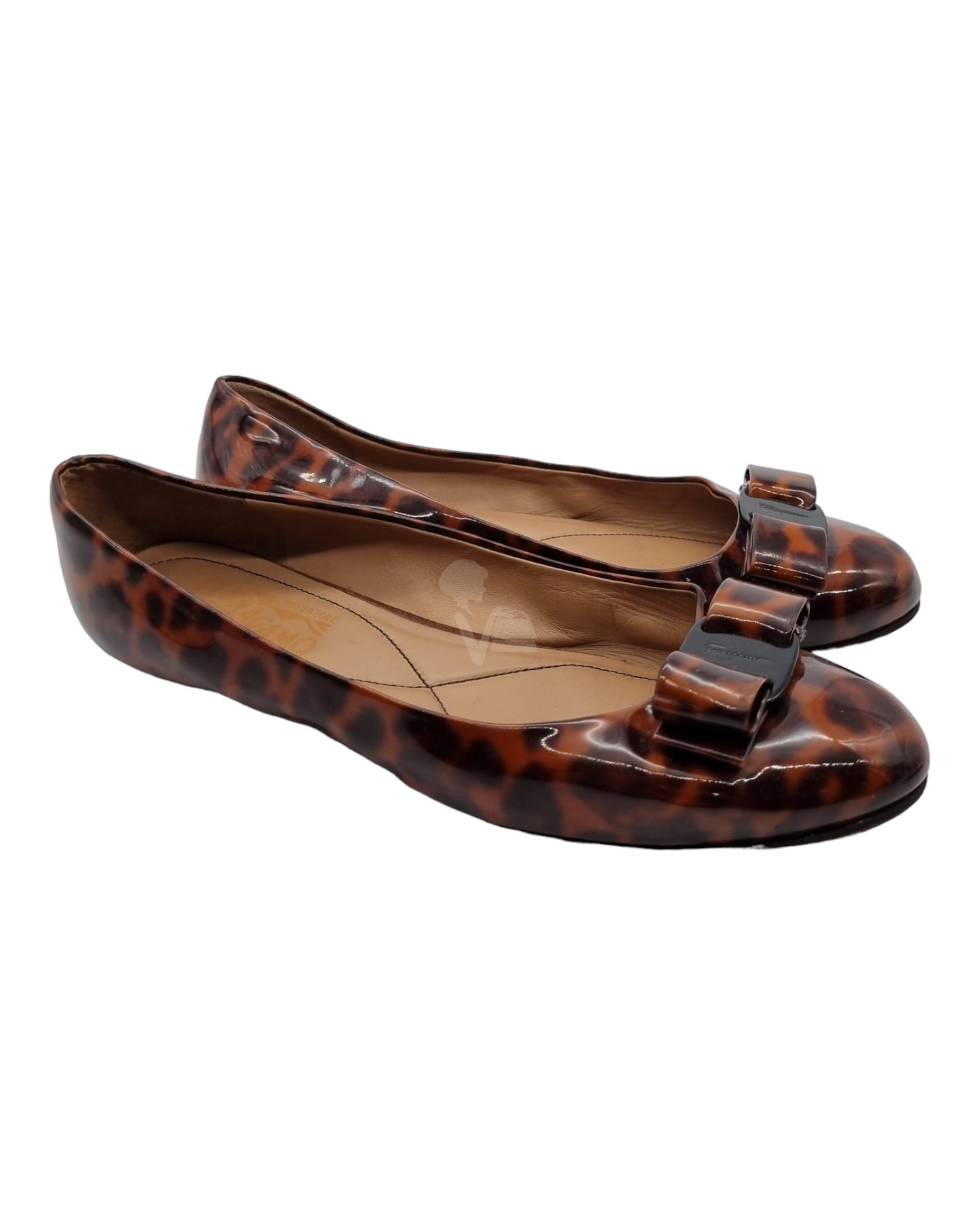 Salvatore Ferragamo Vara Bow Leopard Print Flats Size 7,5/24