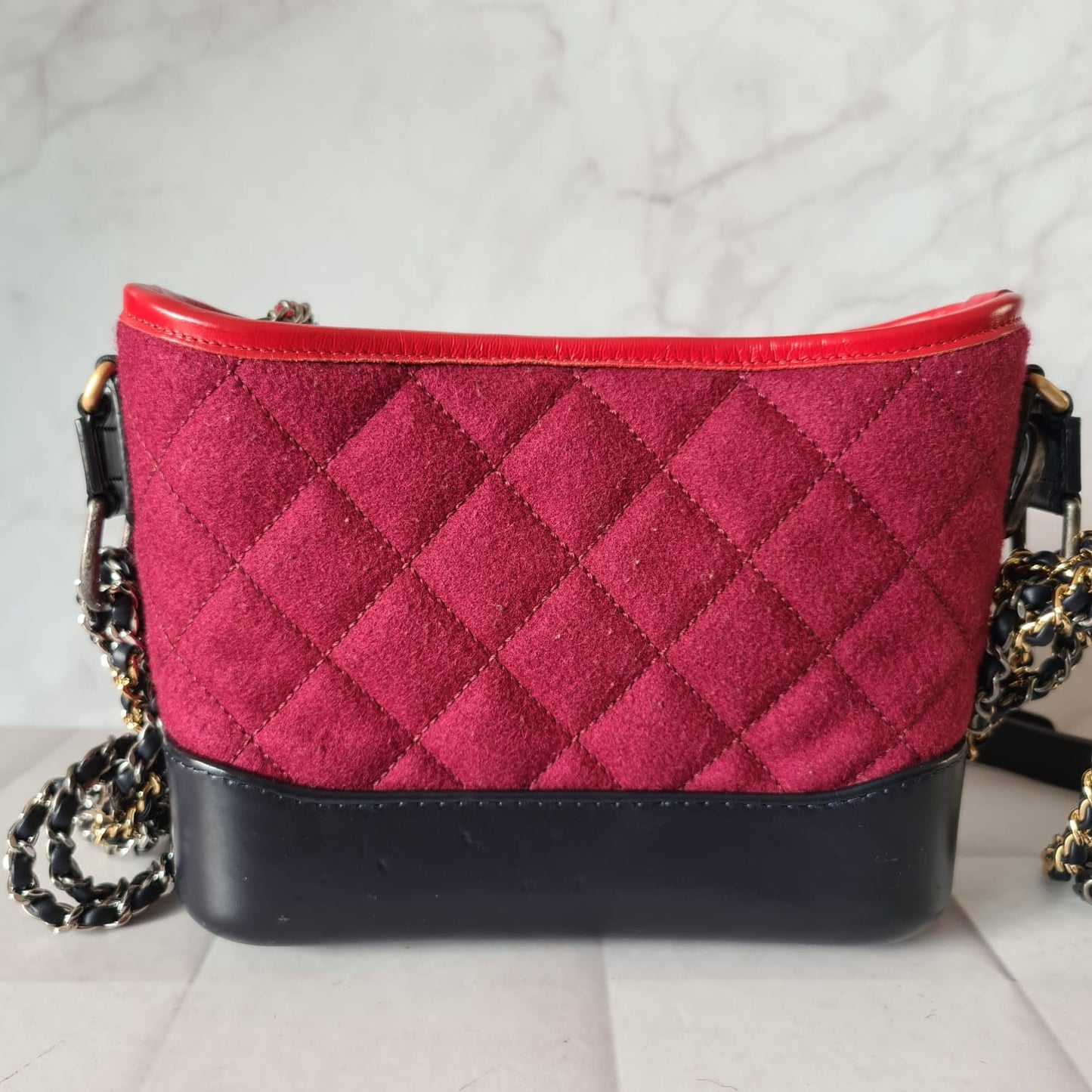 Chanel Gabrielle Felt Hobo Bag Burgundy #24 Size 18x5x16
