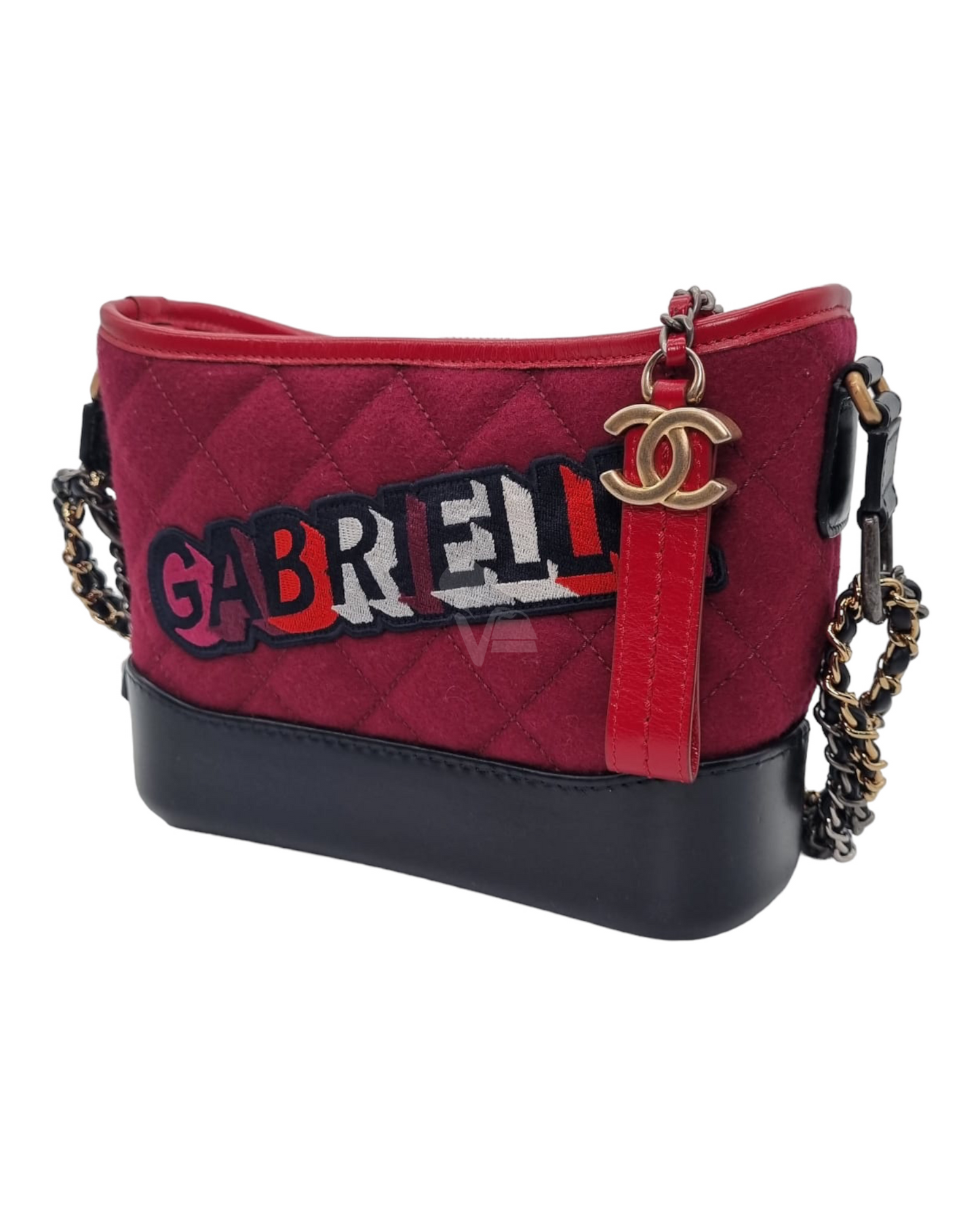 Chanel Gabrielle Felt Hobo Bag Burgundy #24 Size 18x5x16