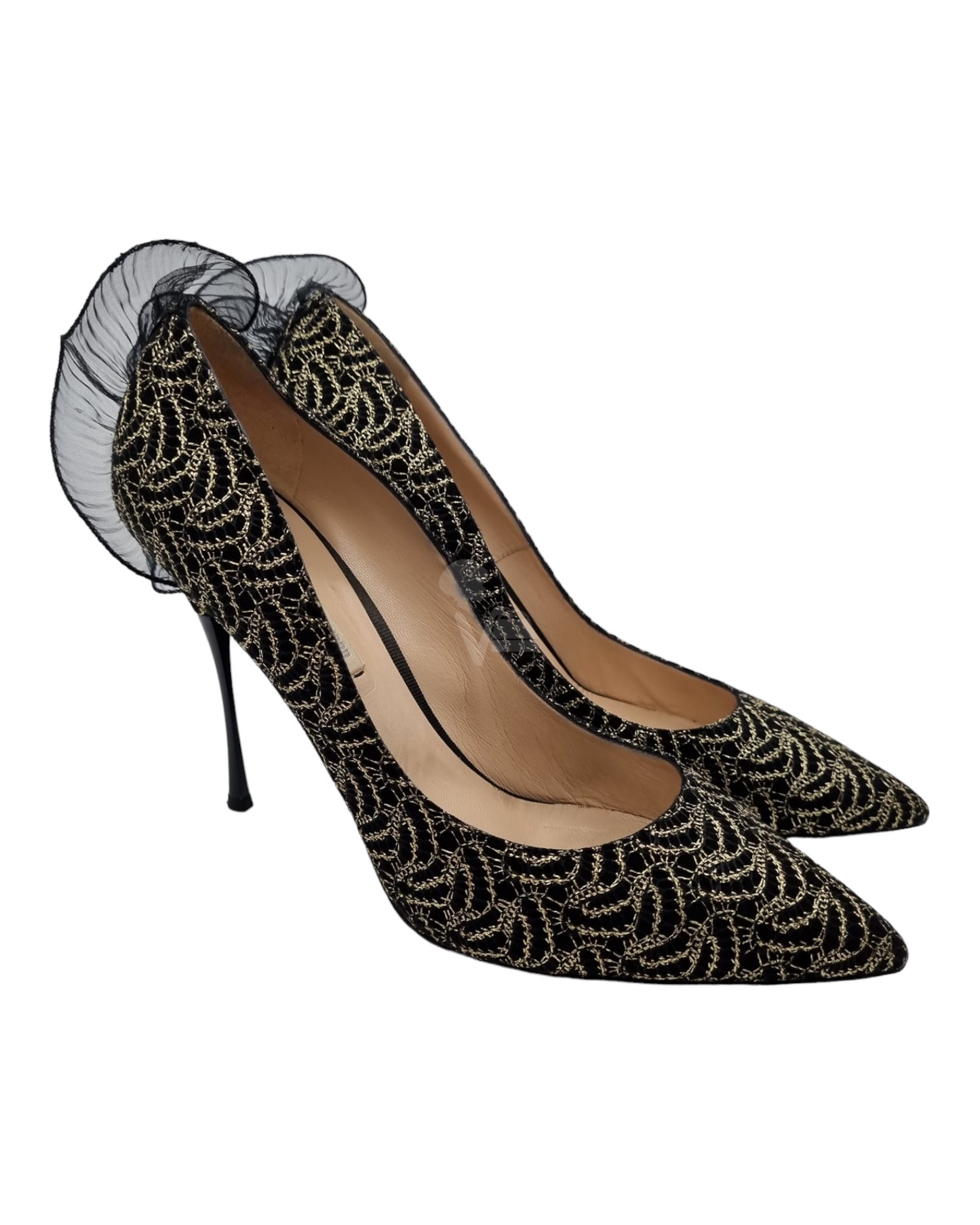 Nicholas Kirkwood Snakeskin Ruffle Platforms Black Size 41/27