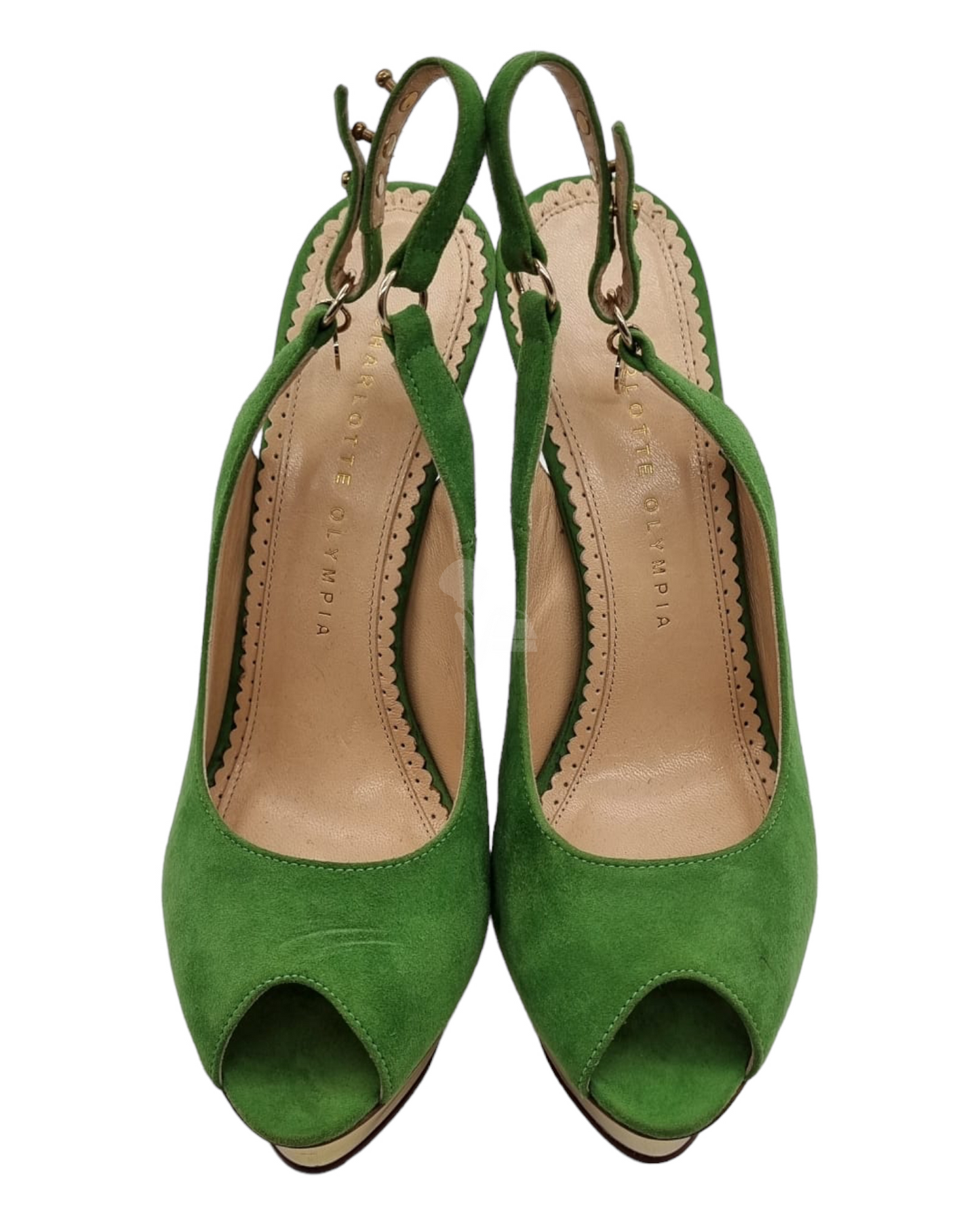 Charlotte Olympia Heels Green Suade Size 37,5/23