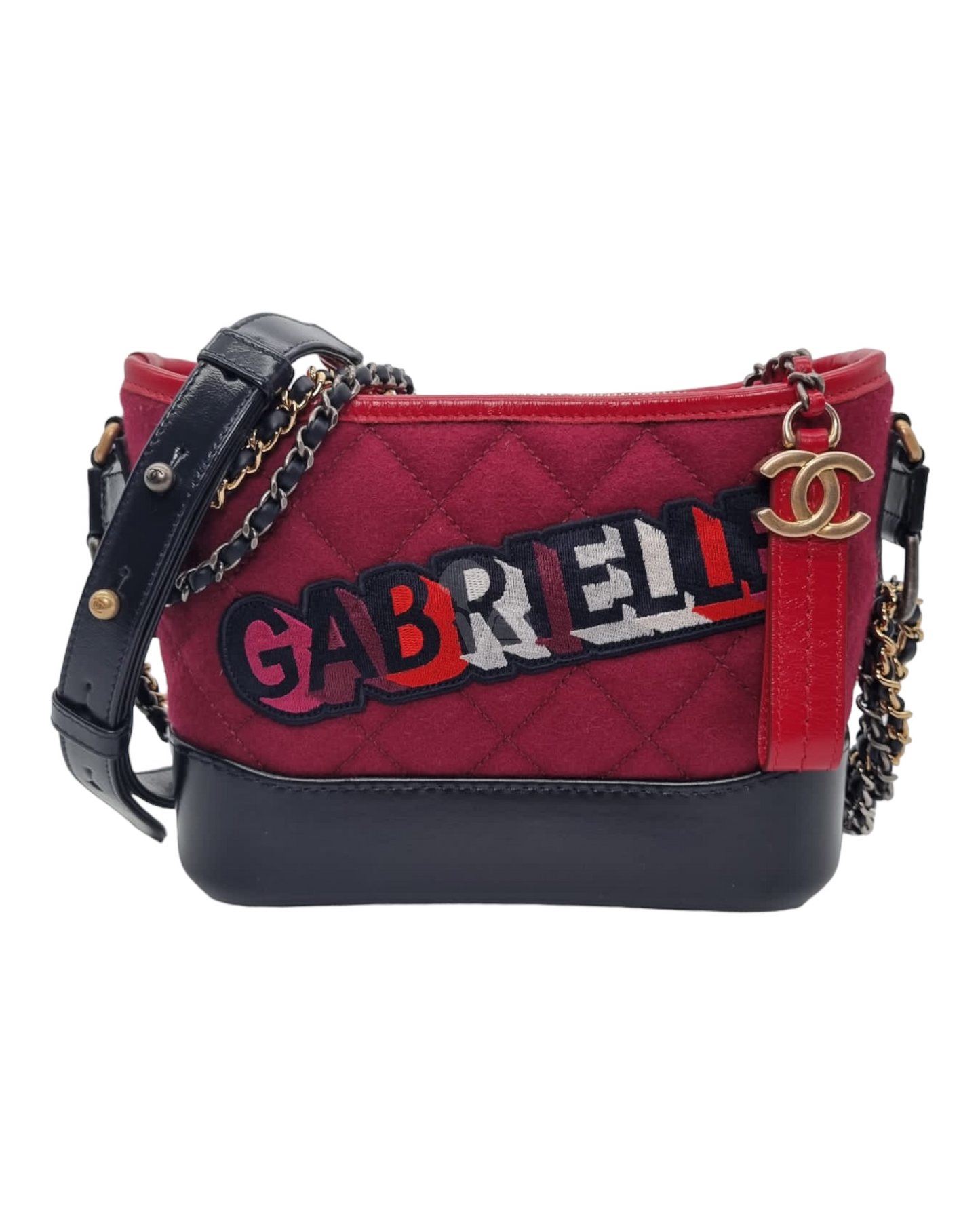 Chanel Gabrielle Felt Hobo Bag Burgundy #24 Size 18x5x16