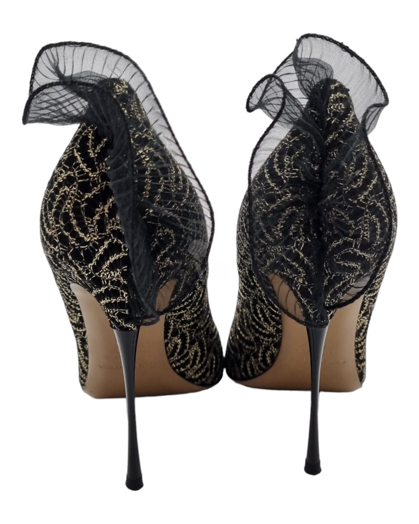Nicholas Kirkwood Snakeskin Ruffle Platforms Black Size 41/27