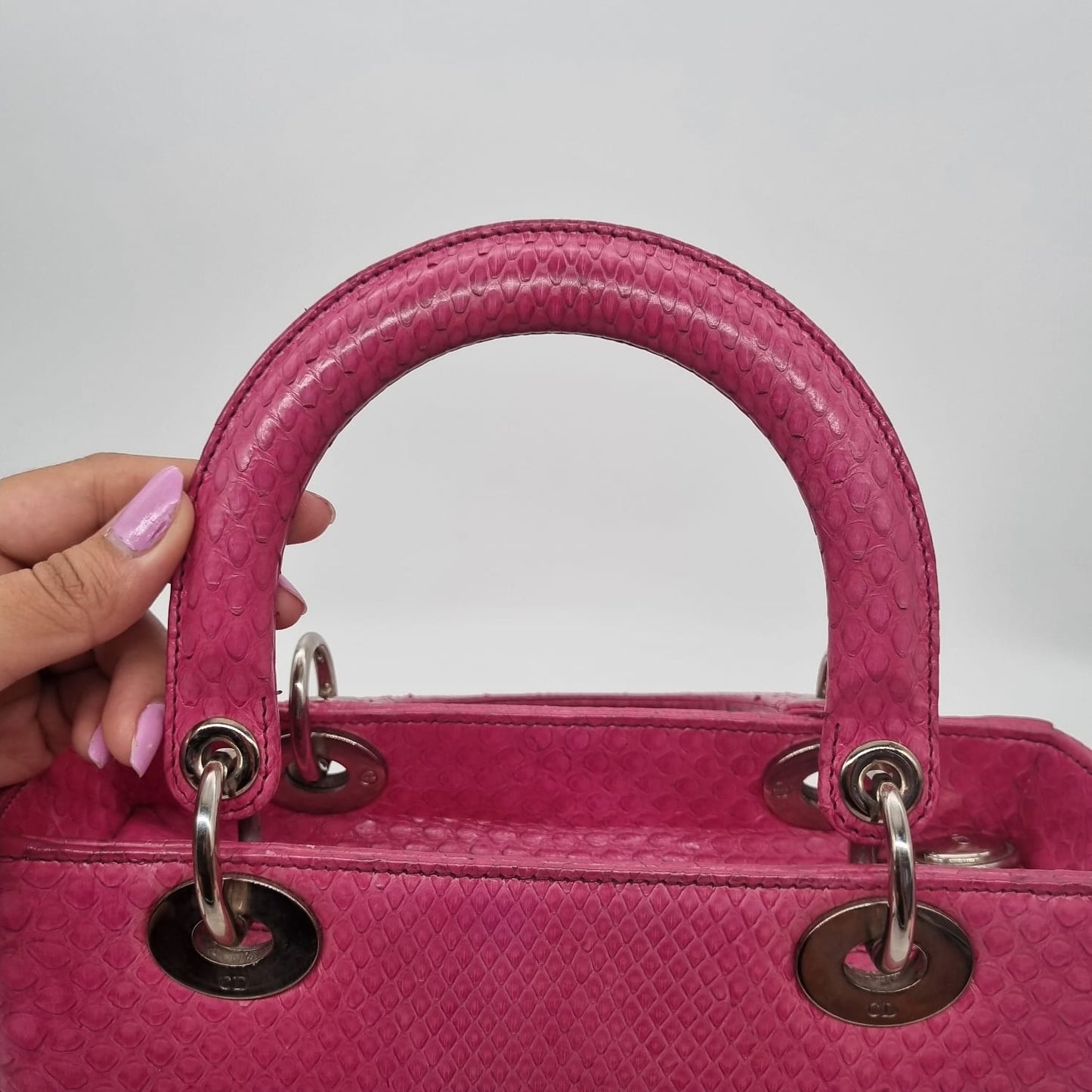 Dior Lady Dior Medium Snake Skin Pink SHW 2012 Size 24x9x19