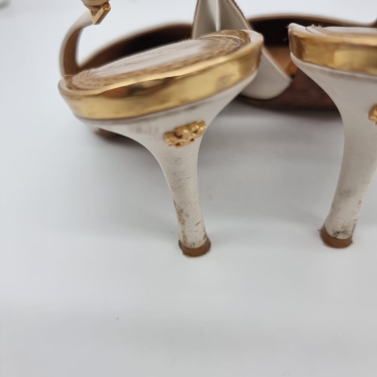 Tory Burch Kitten Heels Slingback White Cream Size 9/26 Dari Ujung