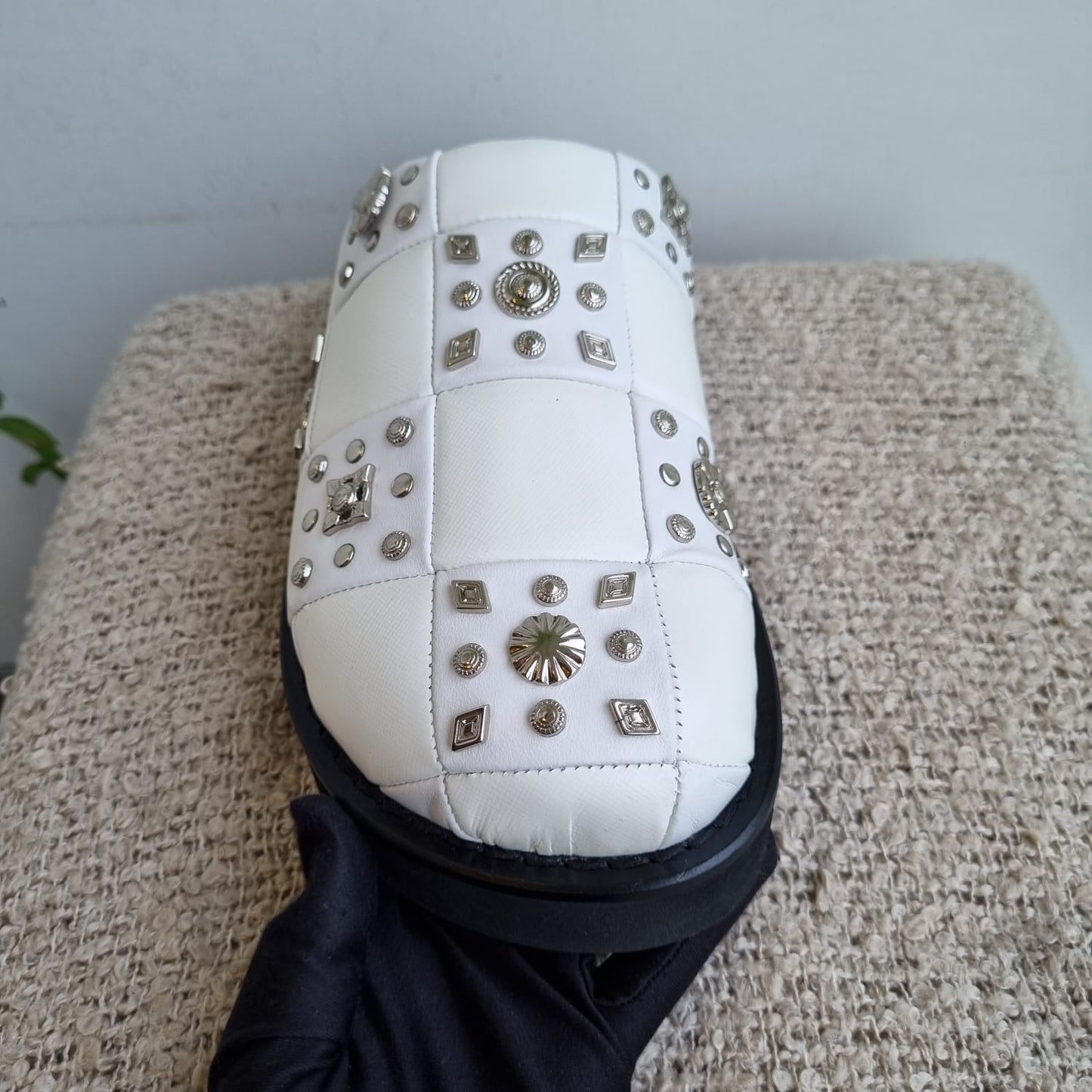 Toga Pulla Stud Embellished Leather Slippers White Size 40/28 NEW