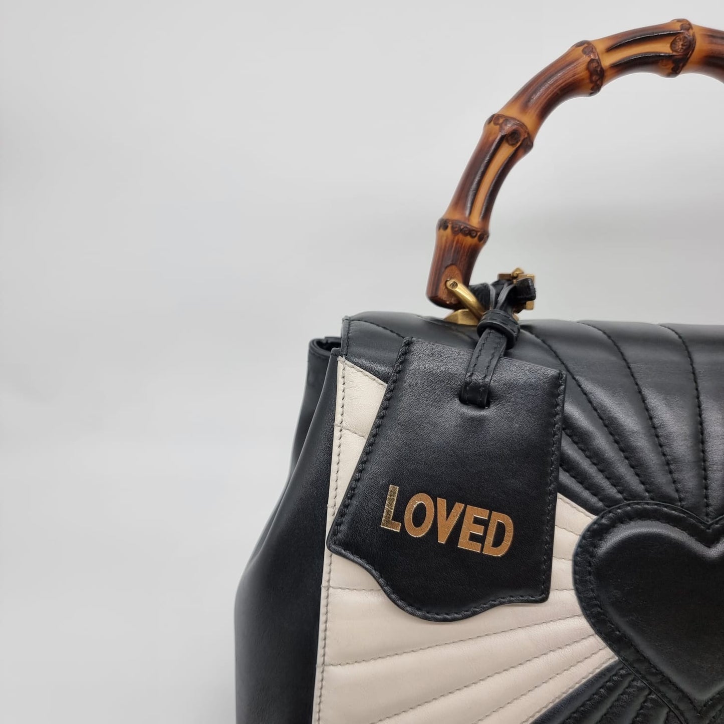 Gucci Bamboo Queen Margaret Top Handle Black White Size 30x8x22