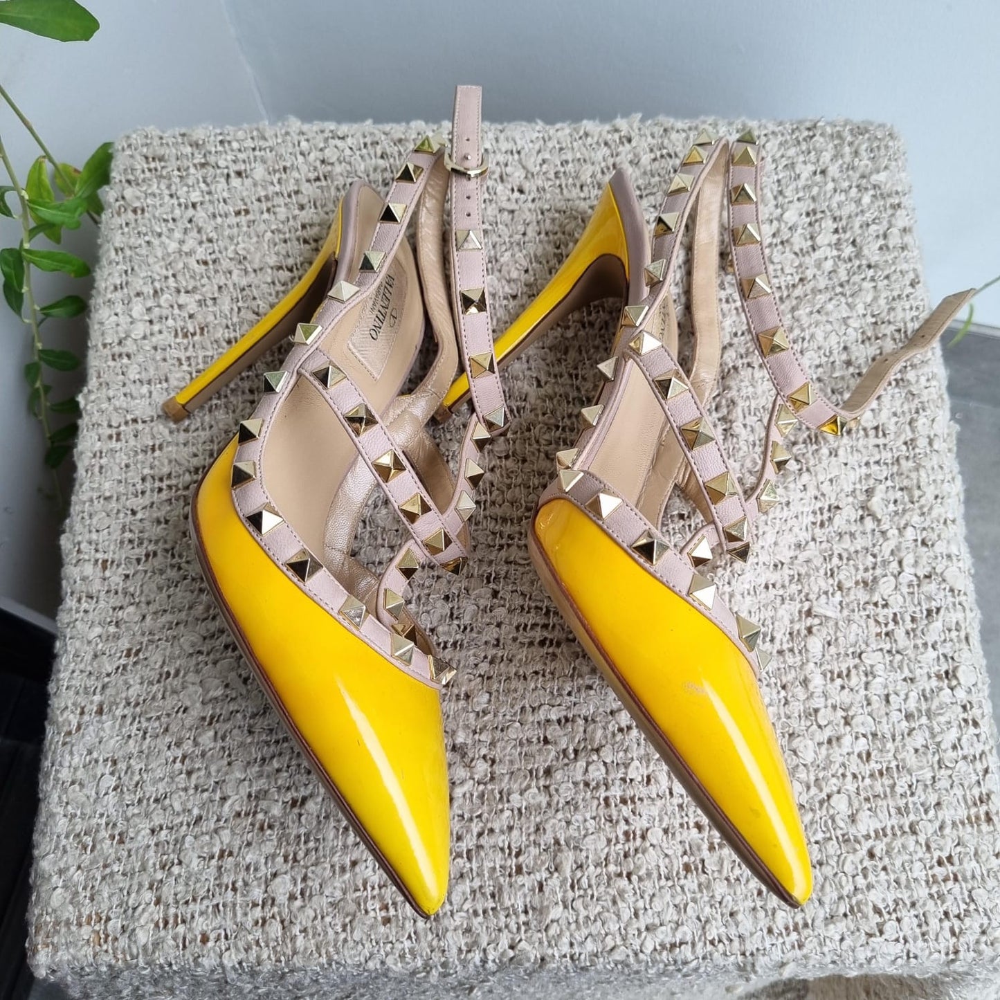Valentino Rockstud Ankle Strap Yellow Size 39/26