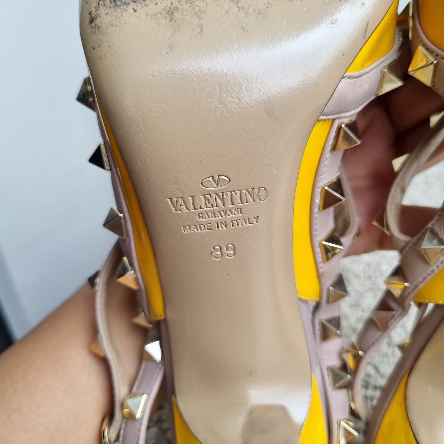 Valentino Rockstud Ankle Strap Yellow Size 39/26