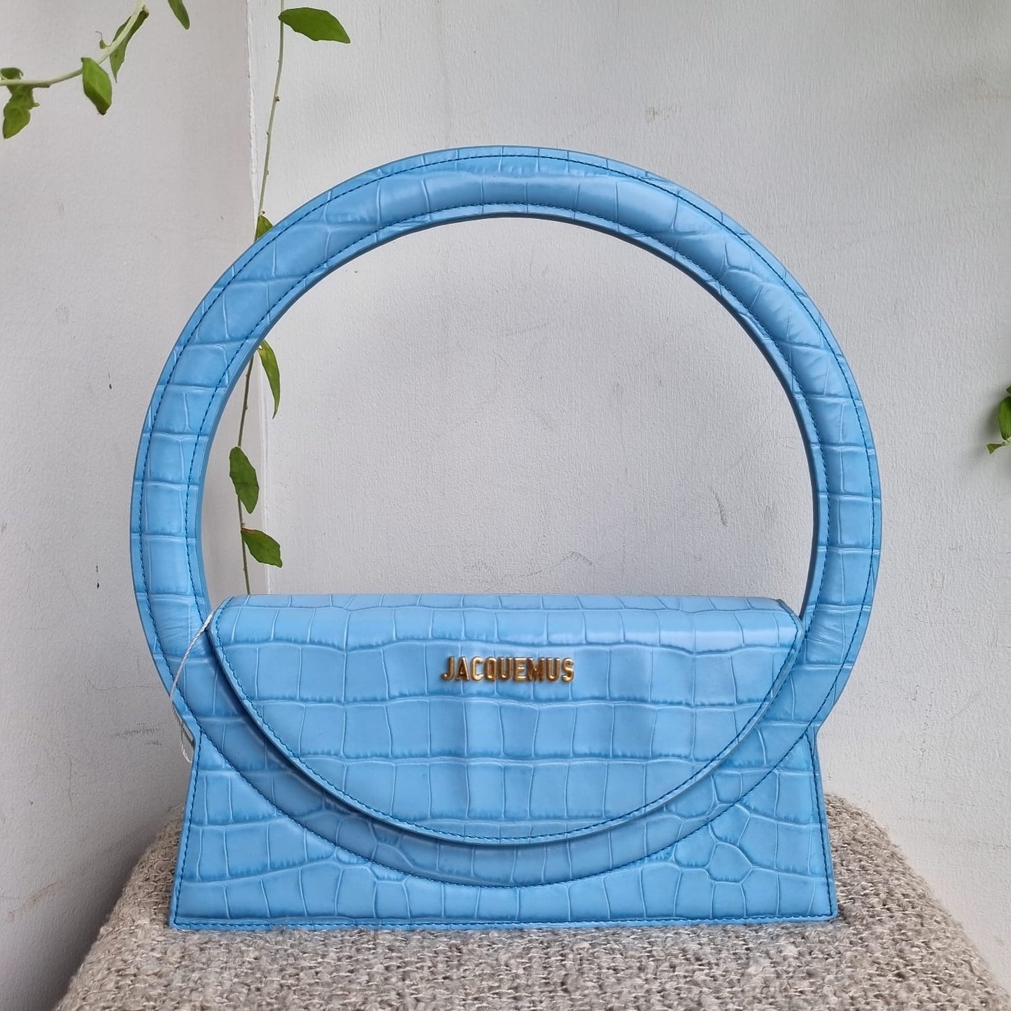 Jacquemus Le Sac Blue Rond Croco Embossed Size 24x7x13