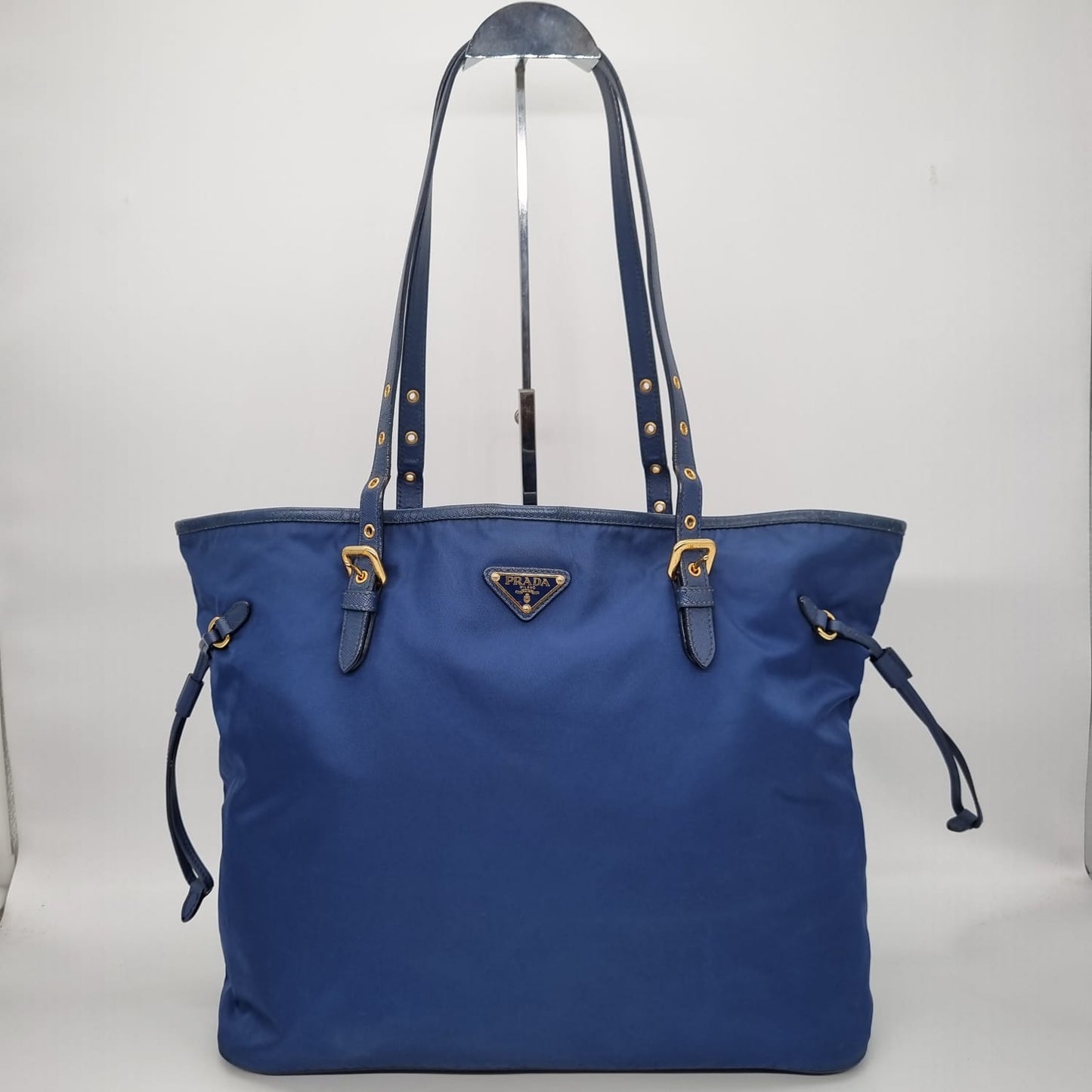 Prada Tote Nylon Navy Blue GHW Size 35x13x30