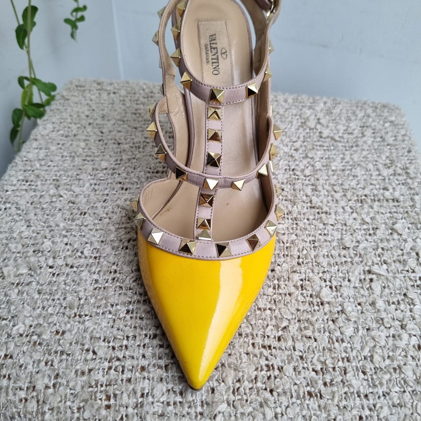 Valentino Rockstud Ankle Strap Yellow Size 39/26