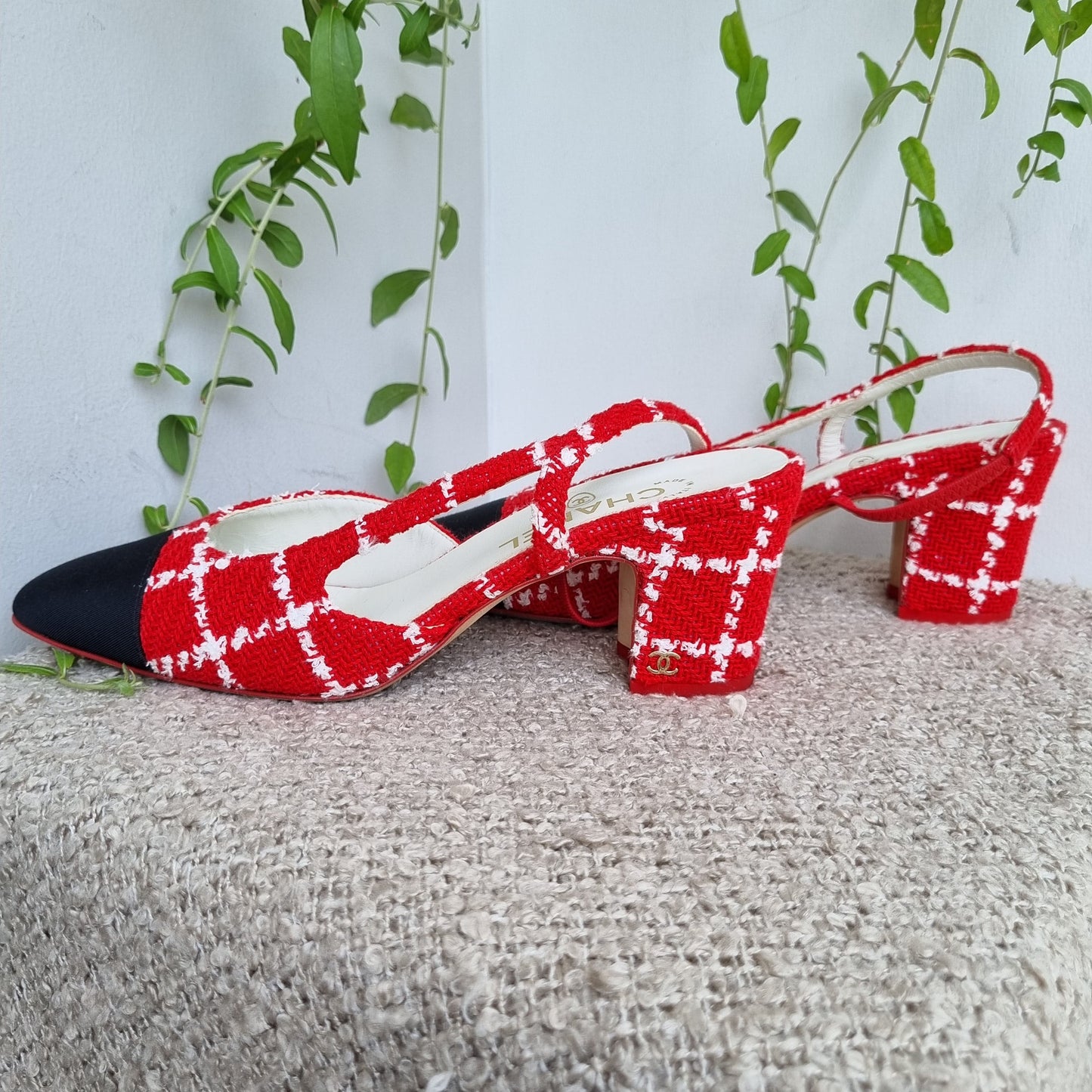 Chanel Pump Slingbag Tweed Red Size 39,5/26,5