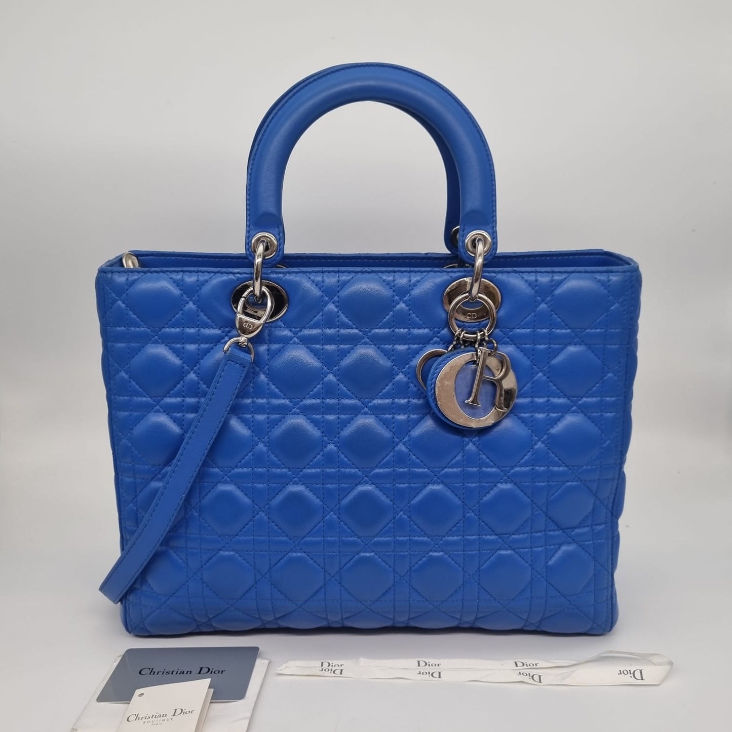 Dior Lady Dior Large Blue SHW 2013 Size 33x11x25