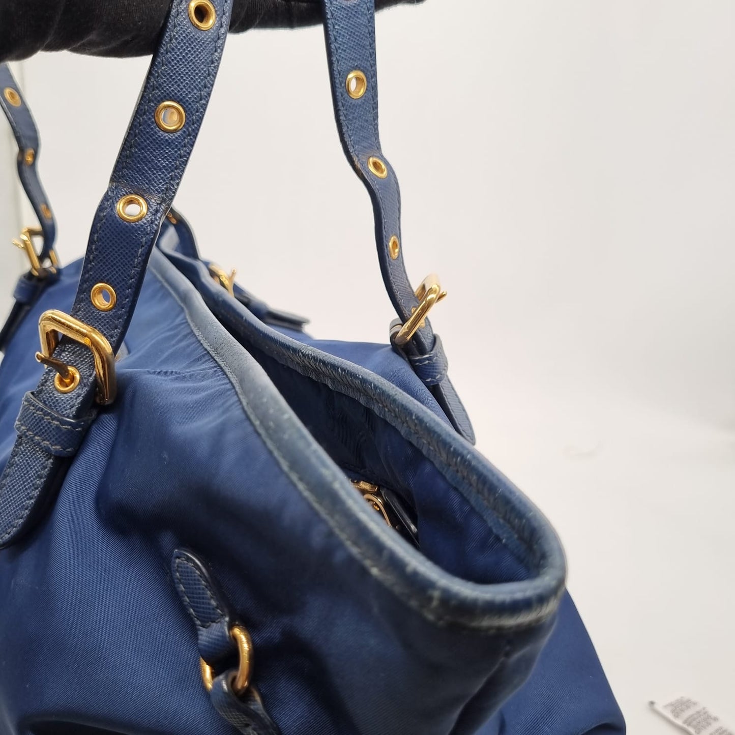 Prada Tote Nylon Navy Blue GHW Size 35x13x30