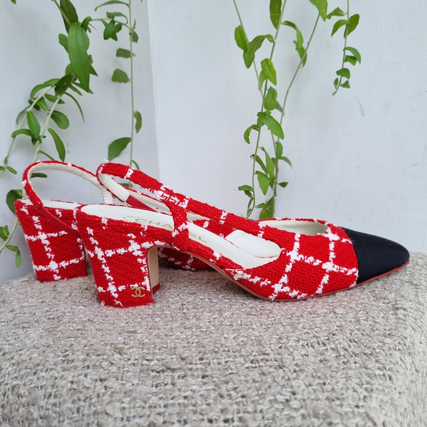 Chanel Pump Slingbag Tweed Red Size 39,5/26,5