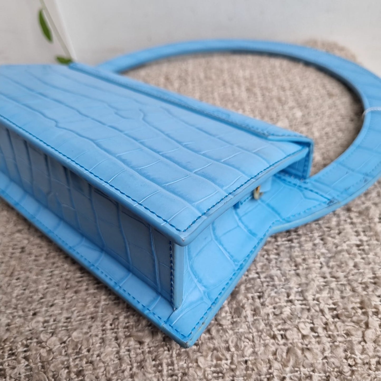 Jacquemus Le Sac Blue Rond Croco Embossed Size 24x7x13