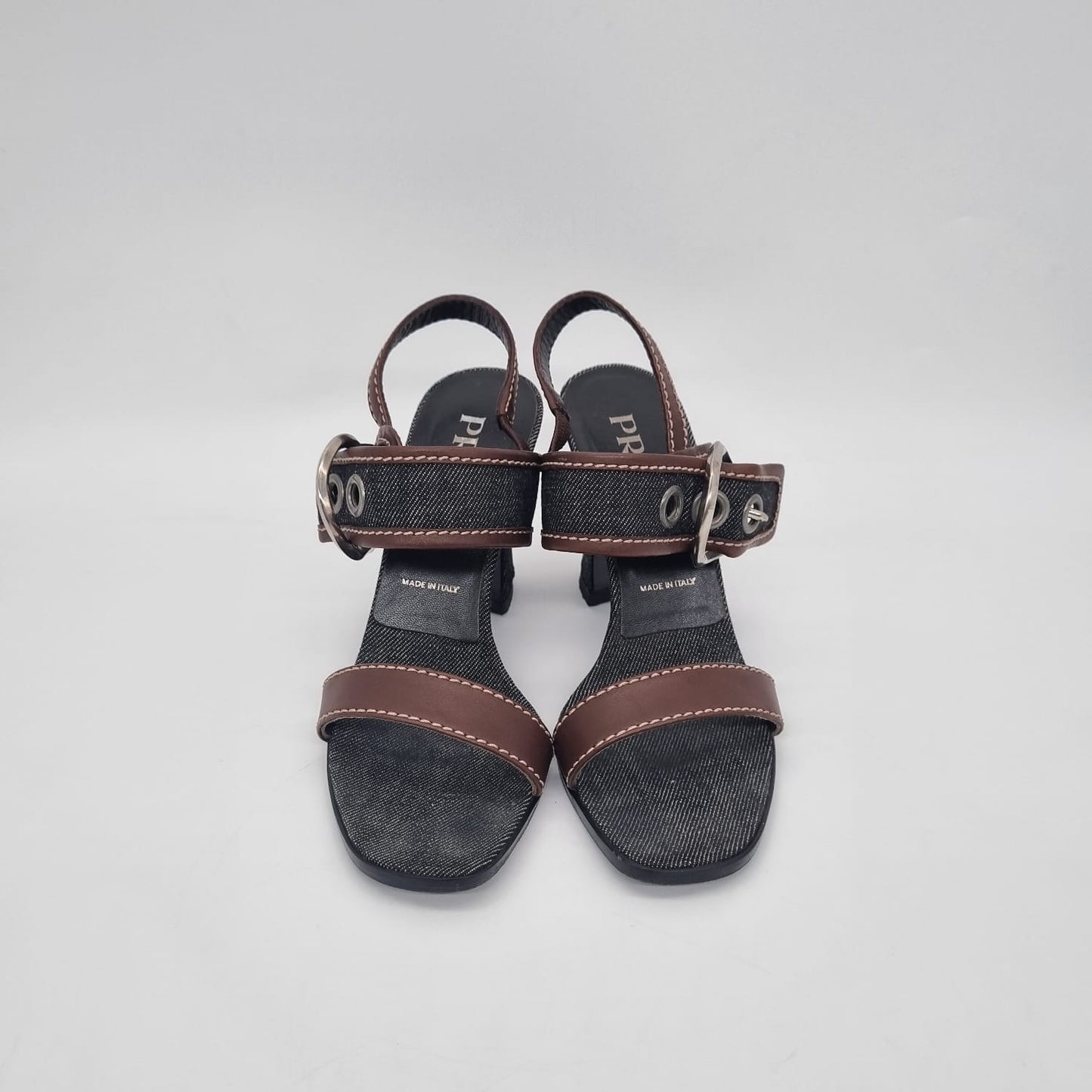 Prada Denim Sandal Pump Black Brown Size 36/24