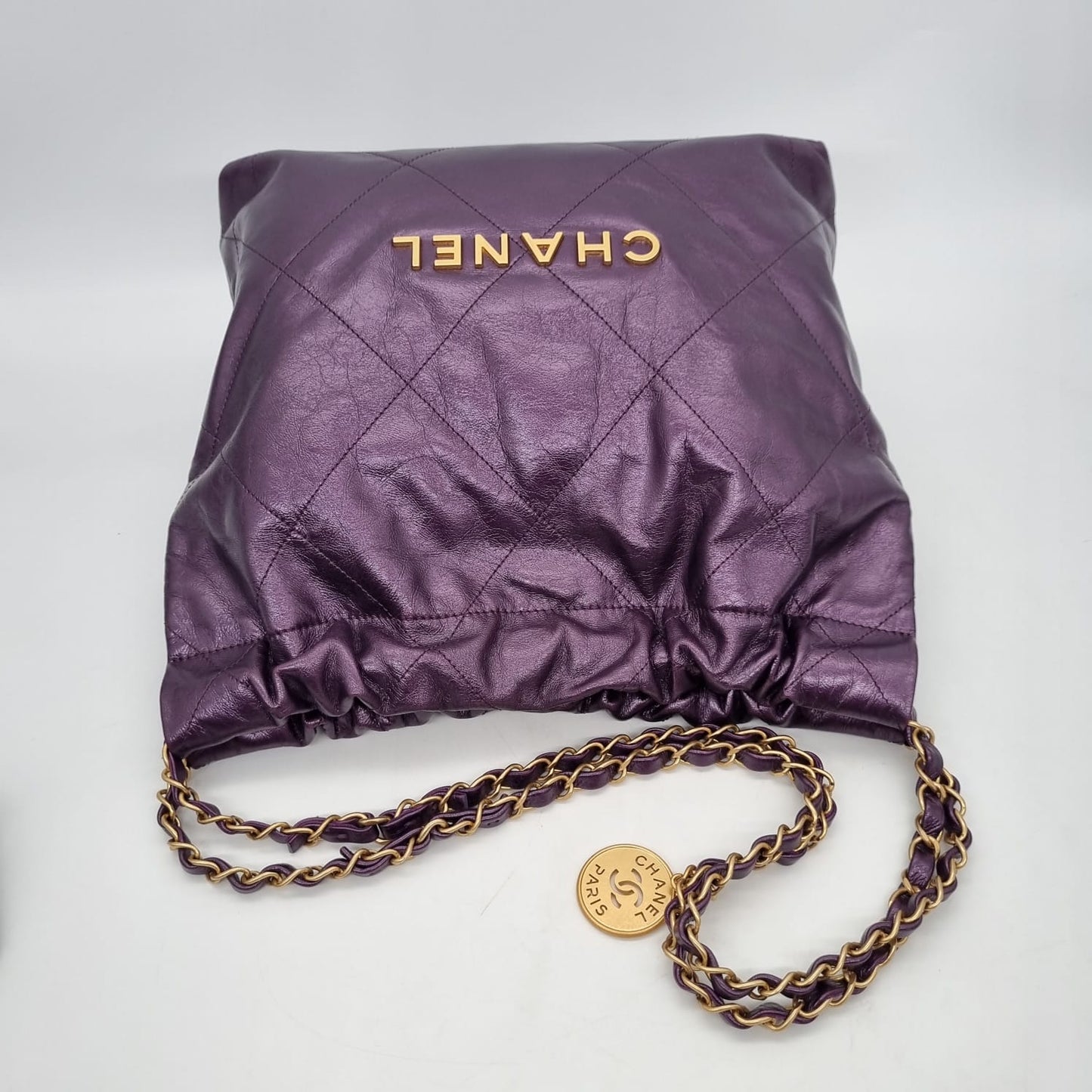 Chanel C22 Small Dark Purple GHW CHIP Size 29x7x32