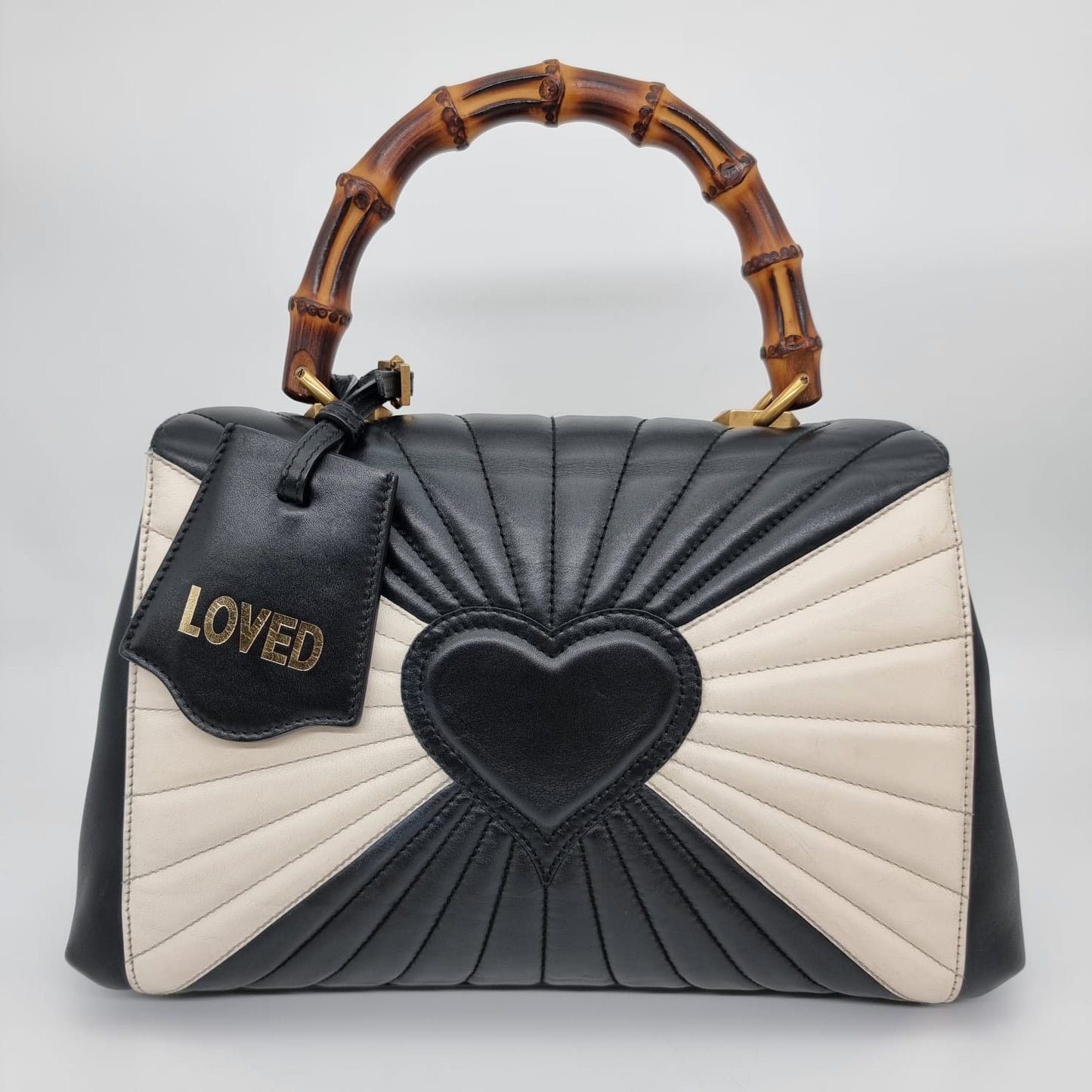 Gucci Bamboo Queen Margaret Top Handle Black White Size 30x8x22