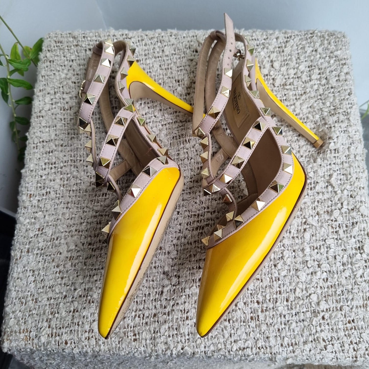 Valentino Rockstud Ankle Strap Yellow Size 39/26