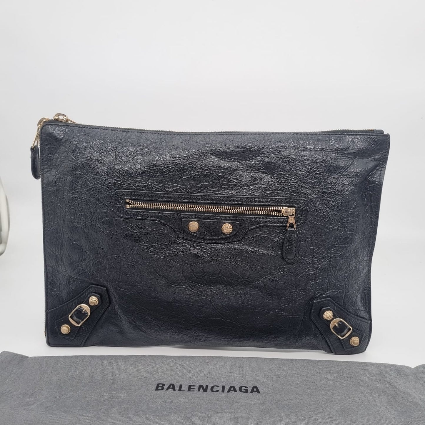 Balenciaga Classic Clutch Agneu Black GHW #V 2020 Size 34x24