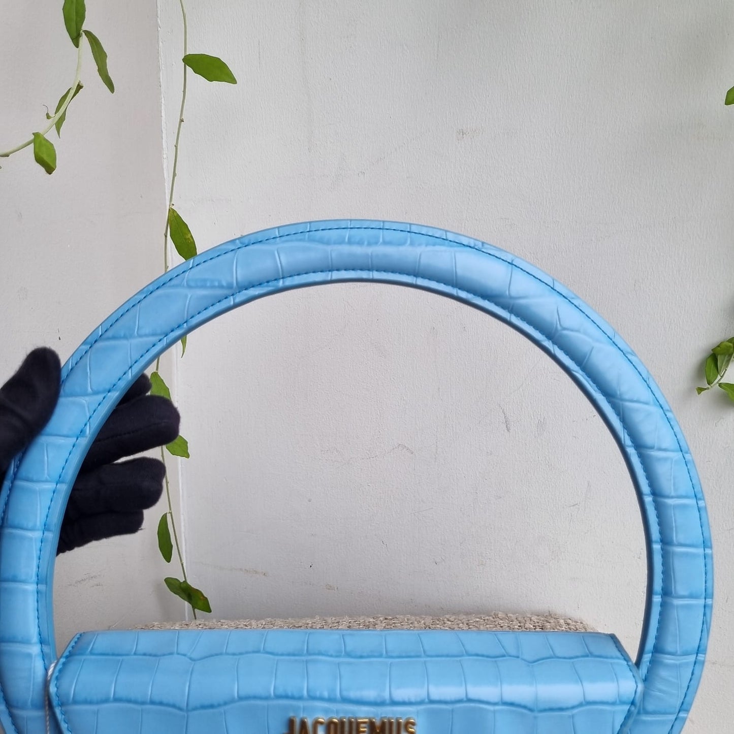 Jacquemus Le Sac Blue Rond Croco Embossed Size 24x7x13