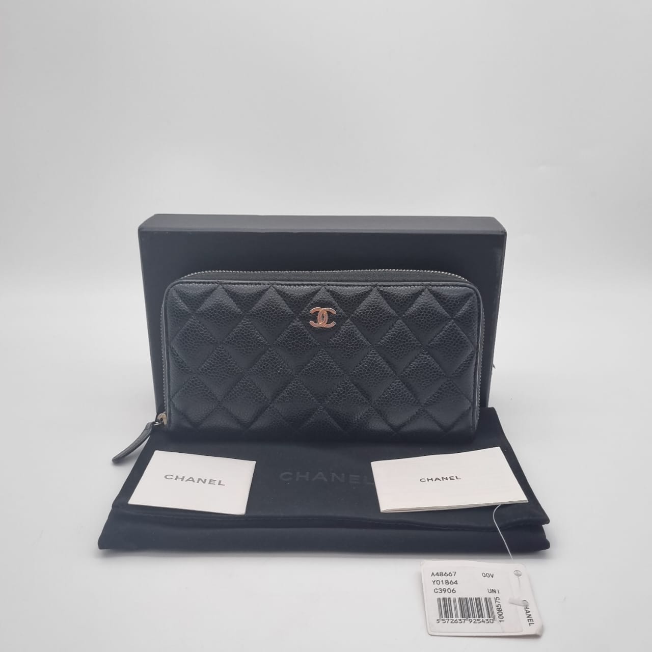 Chanel Zippy Wallet Black Caviar SHW #22 Size 20x12