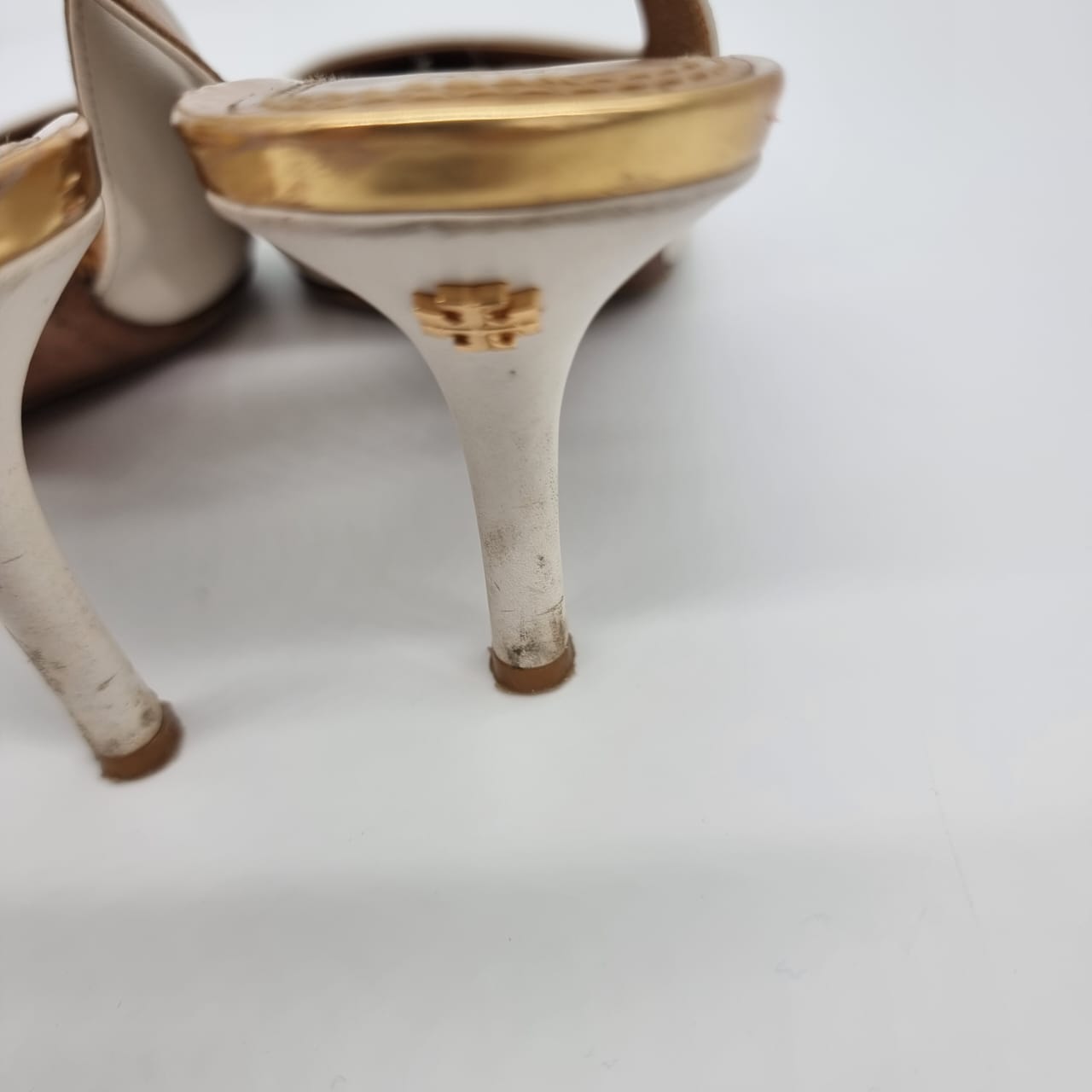 Tory Burch Kitten Heels Slingback White Cream Size 9/26 Dari Ujung