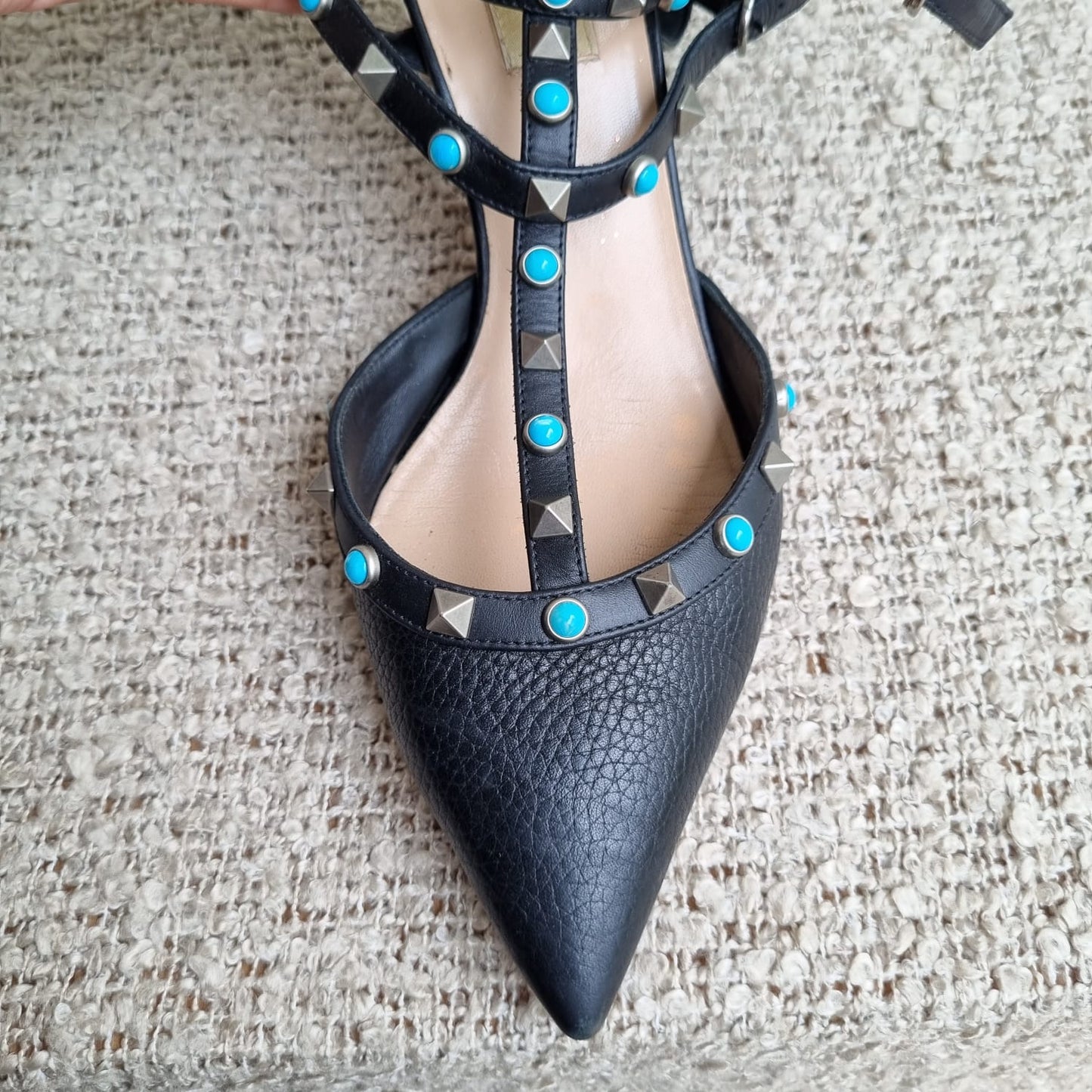 Valentino Rockstud Ankle Strap Black Multi Size 40/26 dari ujung lancip