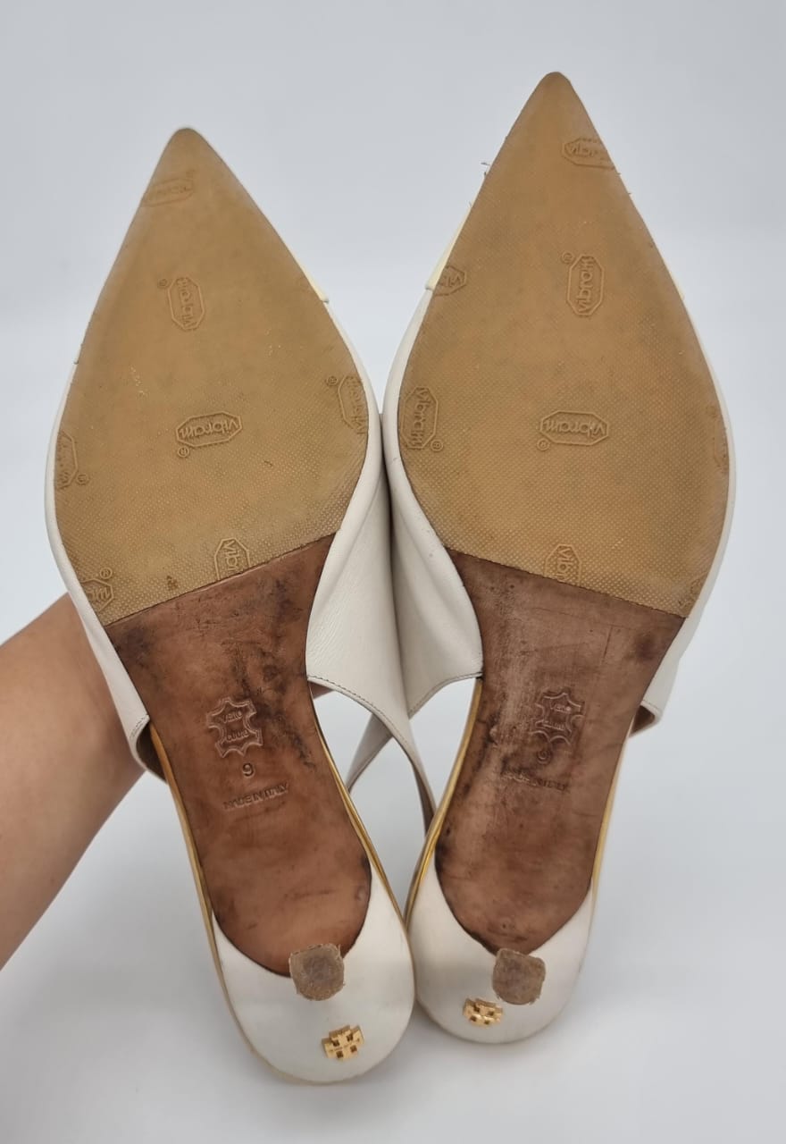 Tory Burch Kitten Heels Slingback White Cream Size 9/26 Dari Ujung