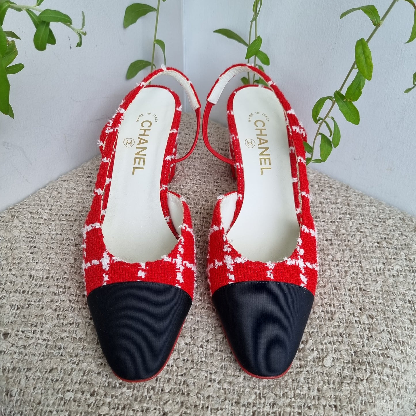 Chanel Pump Slingbag Tweed Red Size 39,5/26,5