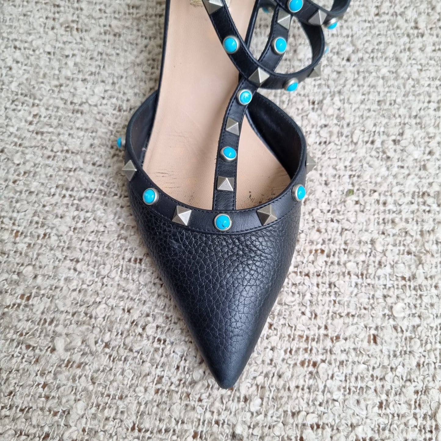 Valentino Rockstud Ankle Strap Black Multi Size 40/26 dari ujung lancip