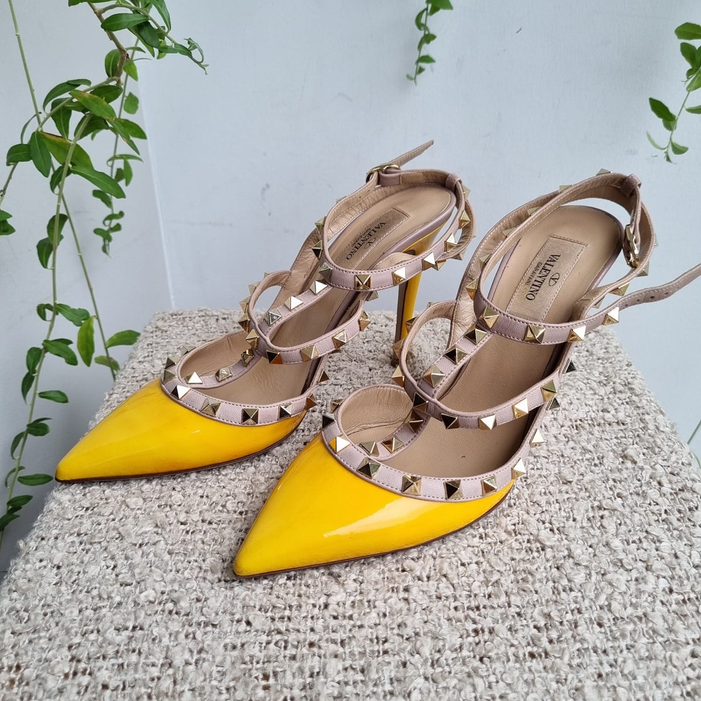 Valentino Rockstud Ankle Strap Yellow Size 39/26