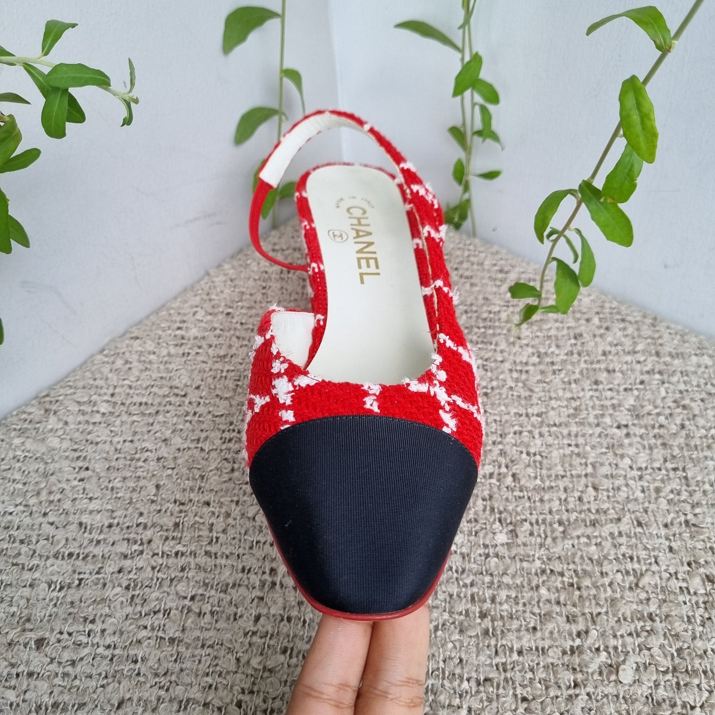 Chanel Pump Slingbag Tweed Red Size 39,5/26,5