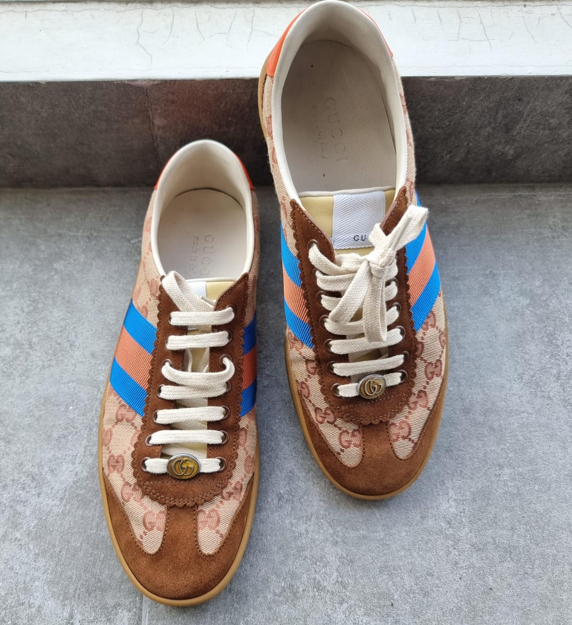 Gucci GG Web Sneakers Suede Brown Multi Size 9/28,5 cm