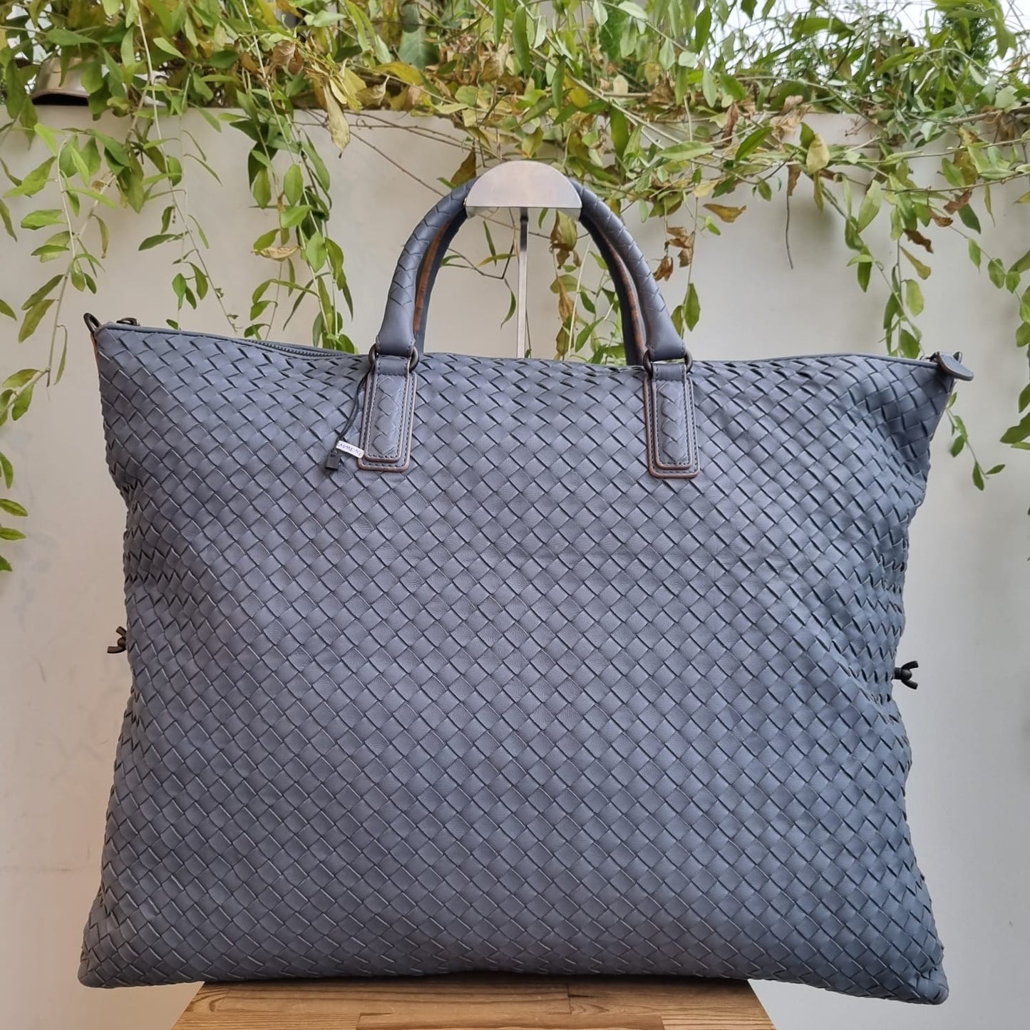 Bottega Veneta Intercciato Convrtible Satchel Grey Size 52x42
