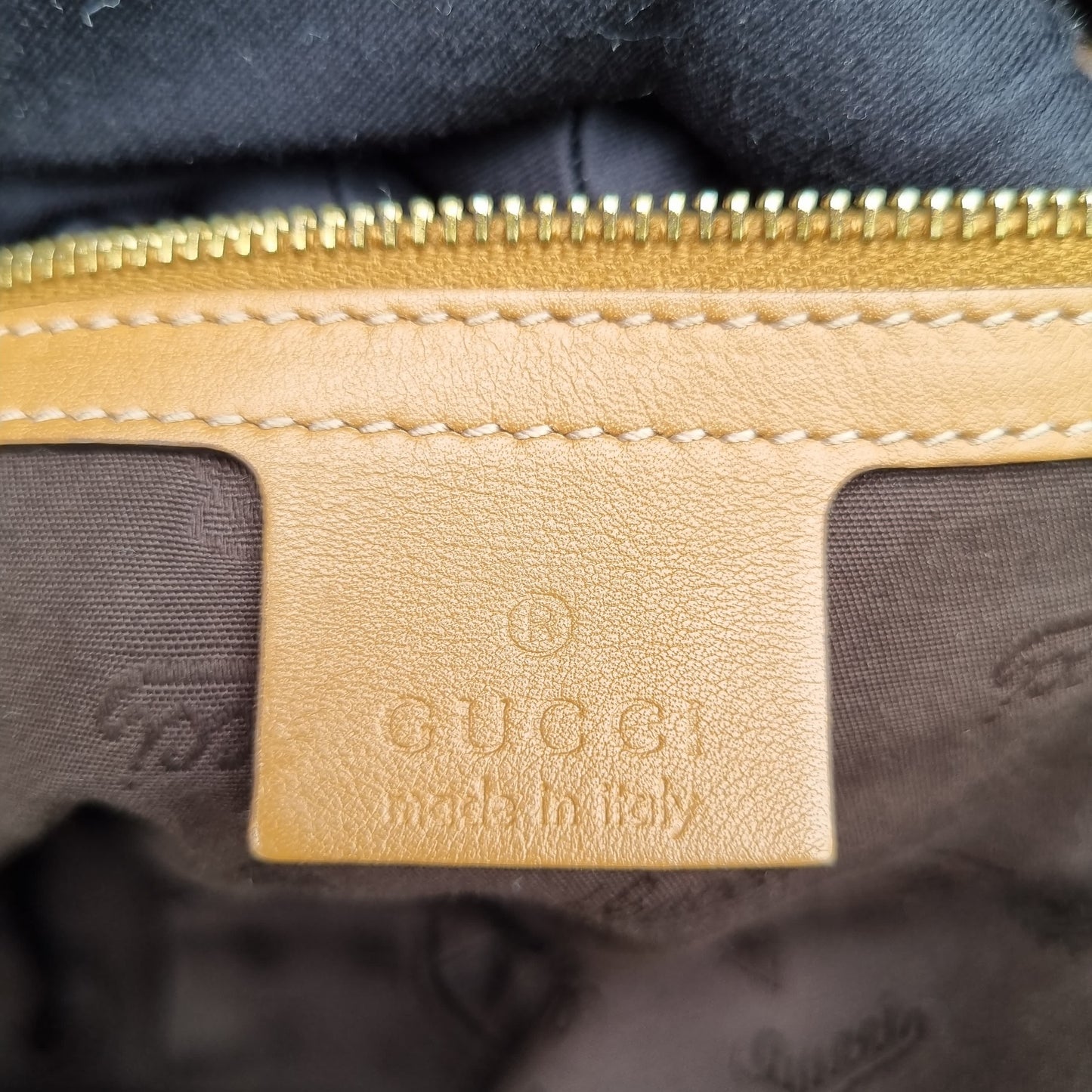 Gucci Guccissima GG Charm Convertible Dome Satchel Tan Size 38x19x34