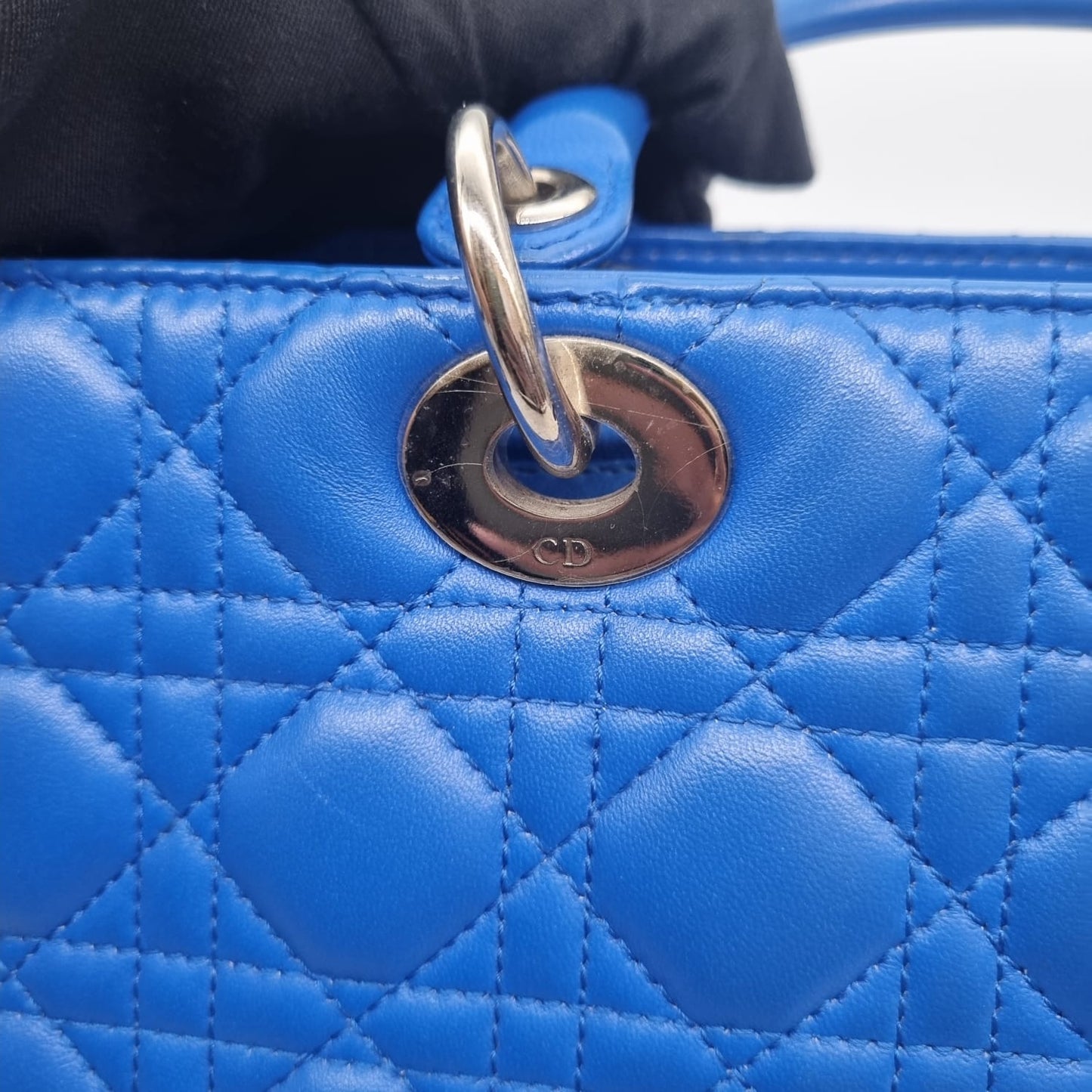 Dior Lady Dior Large Blue SHW 2013 Size 33x11x25