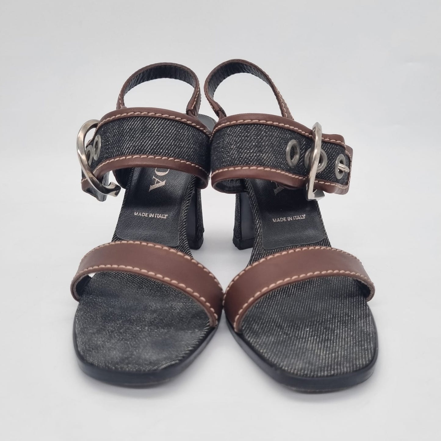 Prada Denim Sandal Pump Black Brown Size 36/24
