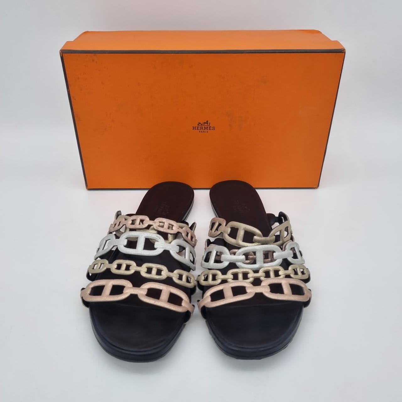 Hermes Sandal Thalassa Chevre Metallic Multicolor Size 37/24