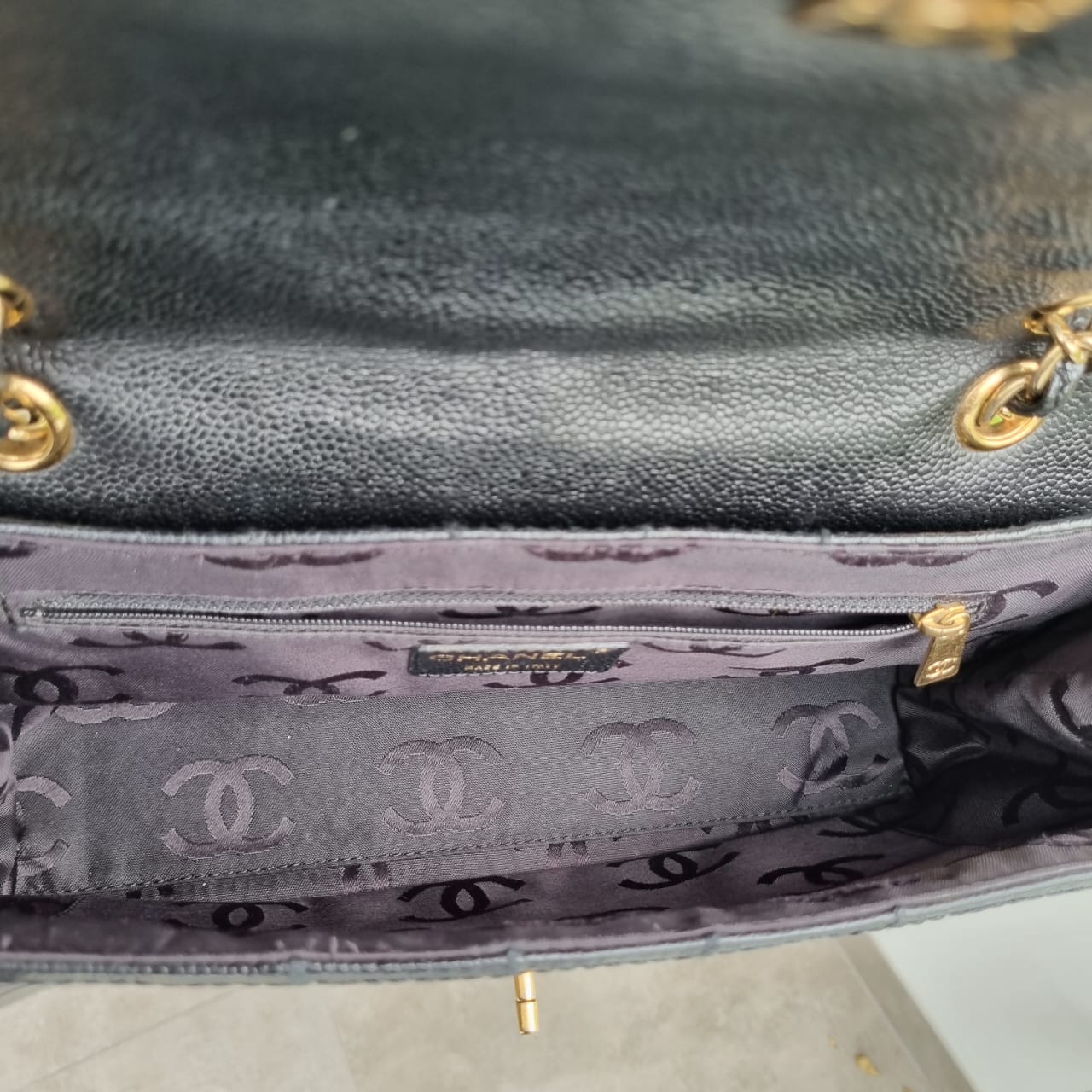Chanel Vintage Flap Bag Black Caviar GHW (broken Holo) Size 29x9x16