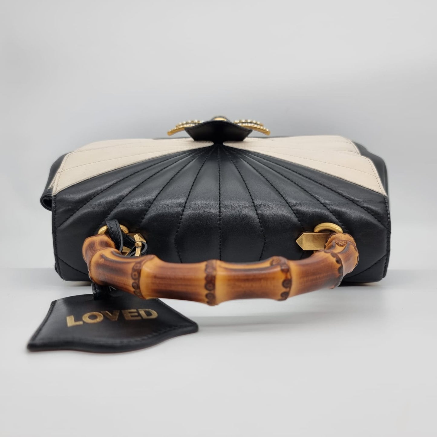 Gucci Bamboo Queen Margaret Top Handle Black White Size 30x8x22