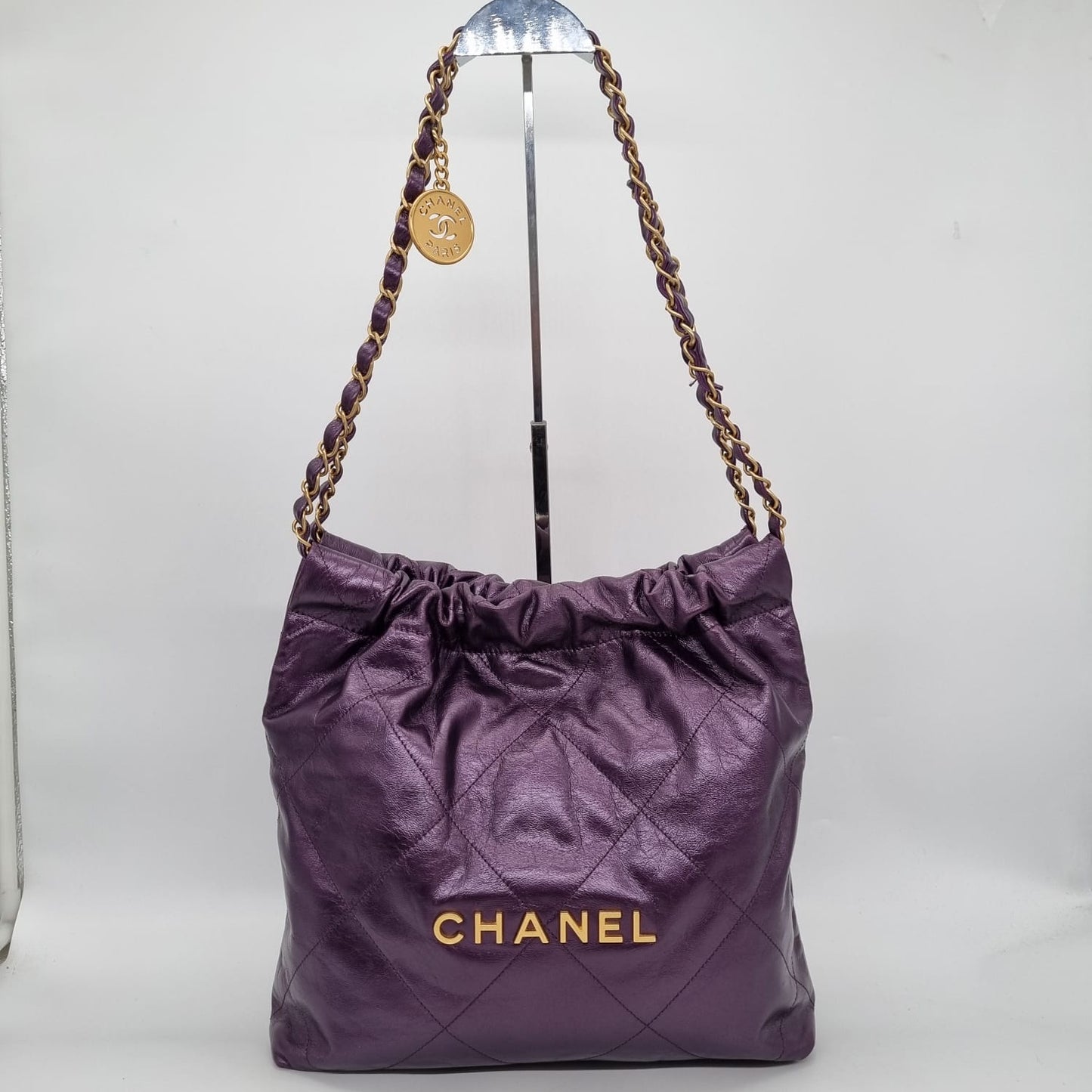 Chanel C22 Small Dark Purple GHW CHIP Size 29x7x32