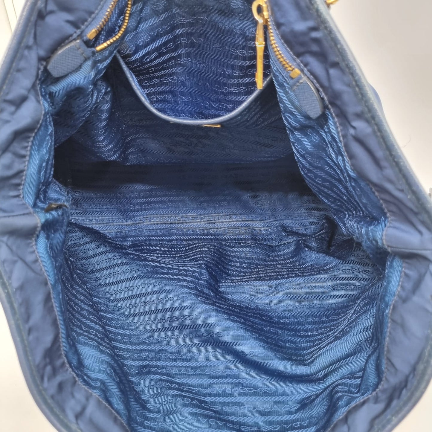 Prada Tote Nylon Navy Blue GHW Size 35x13x30