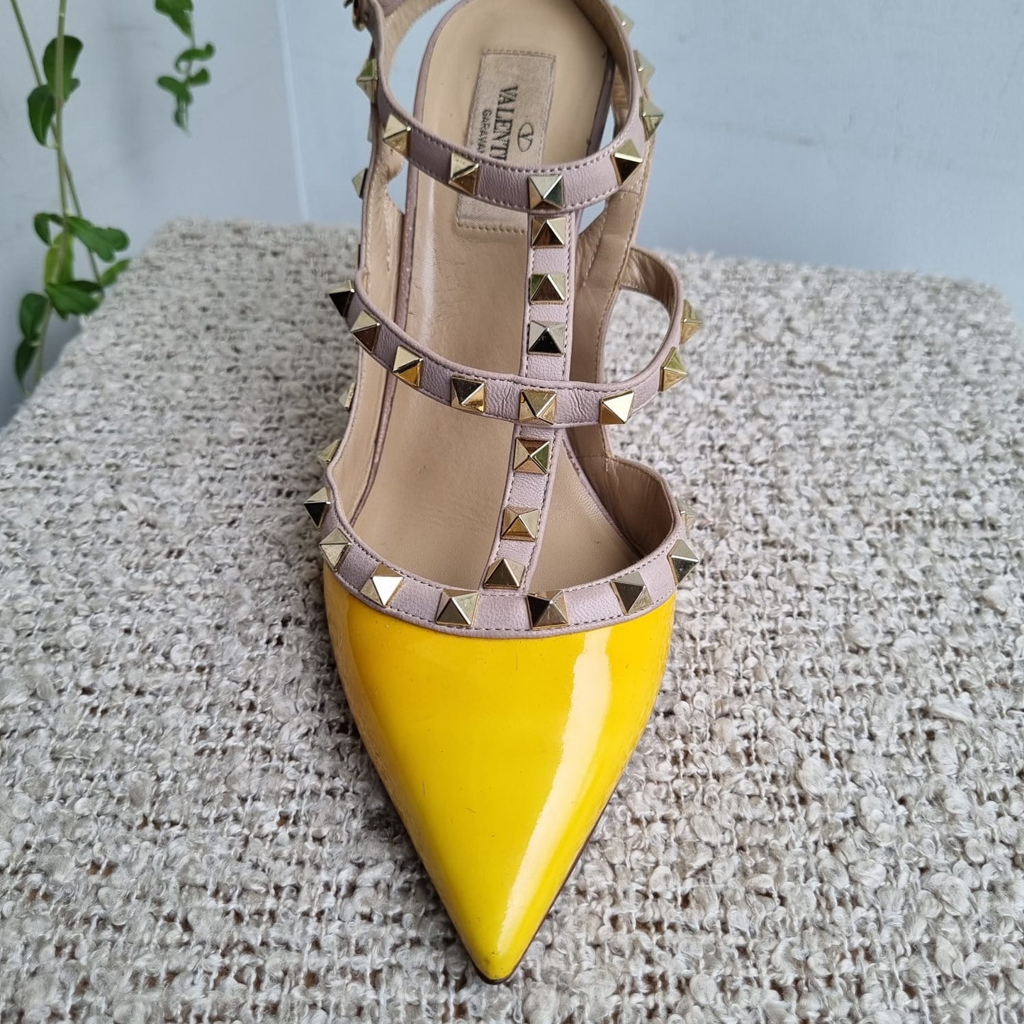 Valentino Rockstud Ankle Strap Yellow Size 39/26