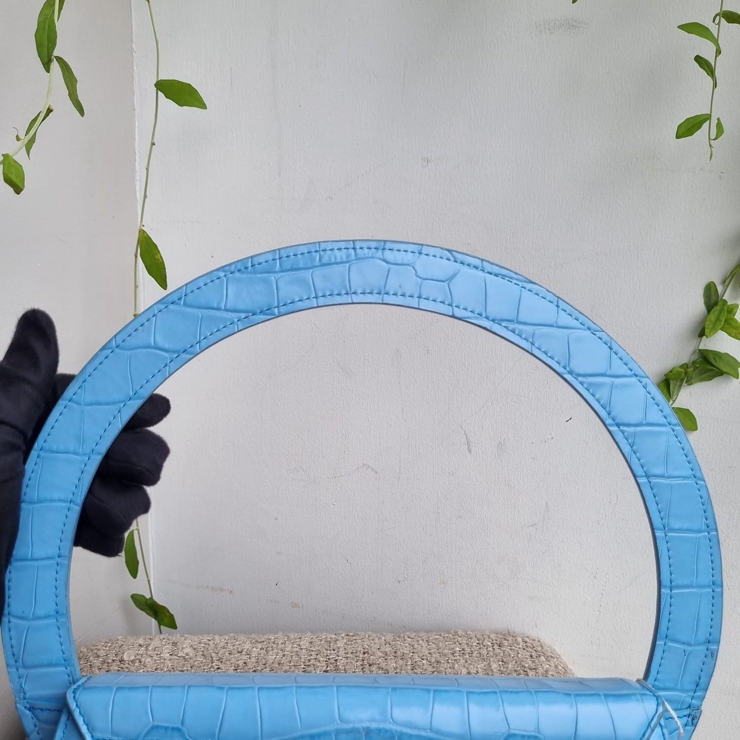 Jacquemus Le Sac Blue Rond Croco Embossed Size 24x7x13