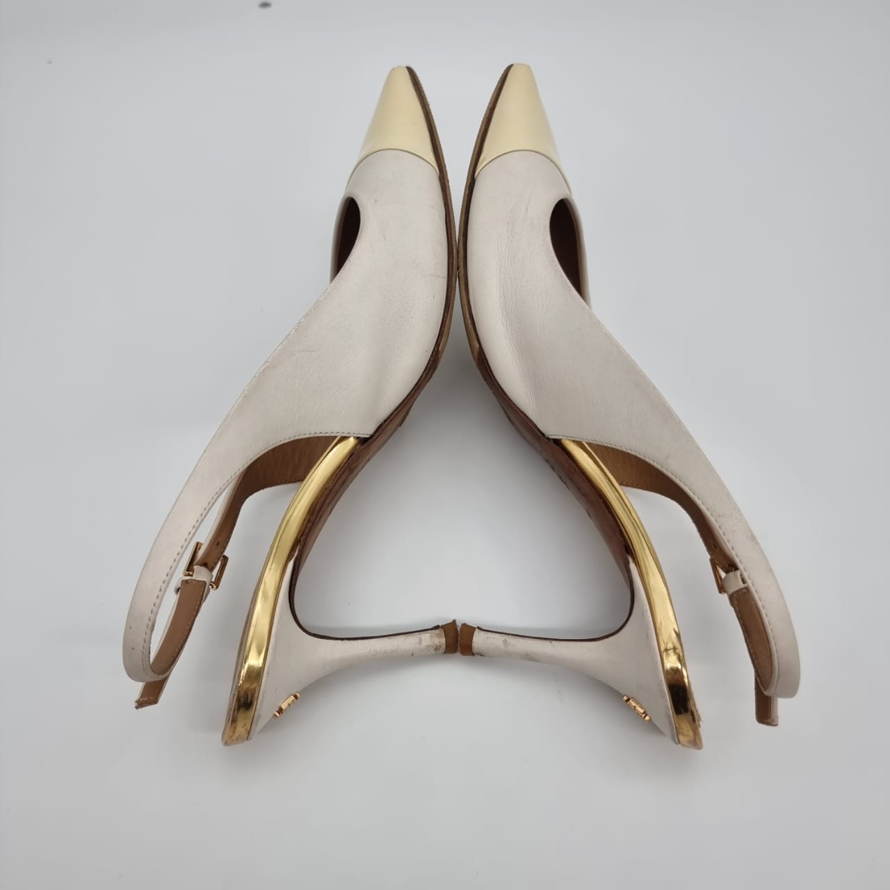 Tory Burch Kitten Heels Slingback White Cream Size 9/26 Dari Ujung