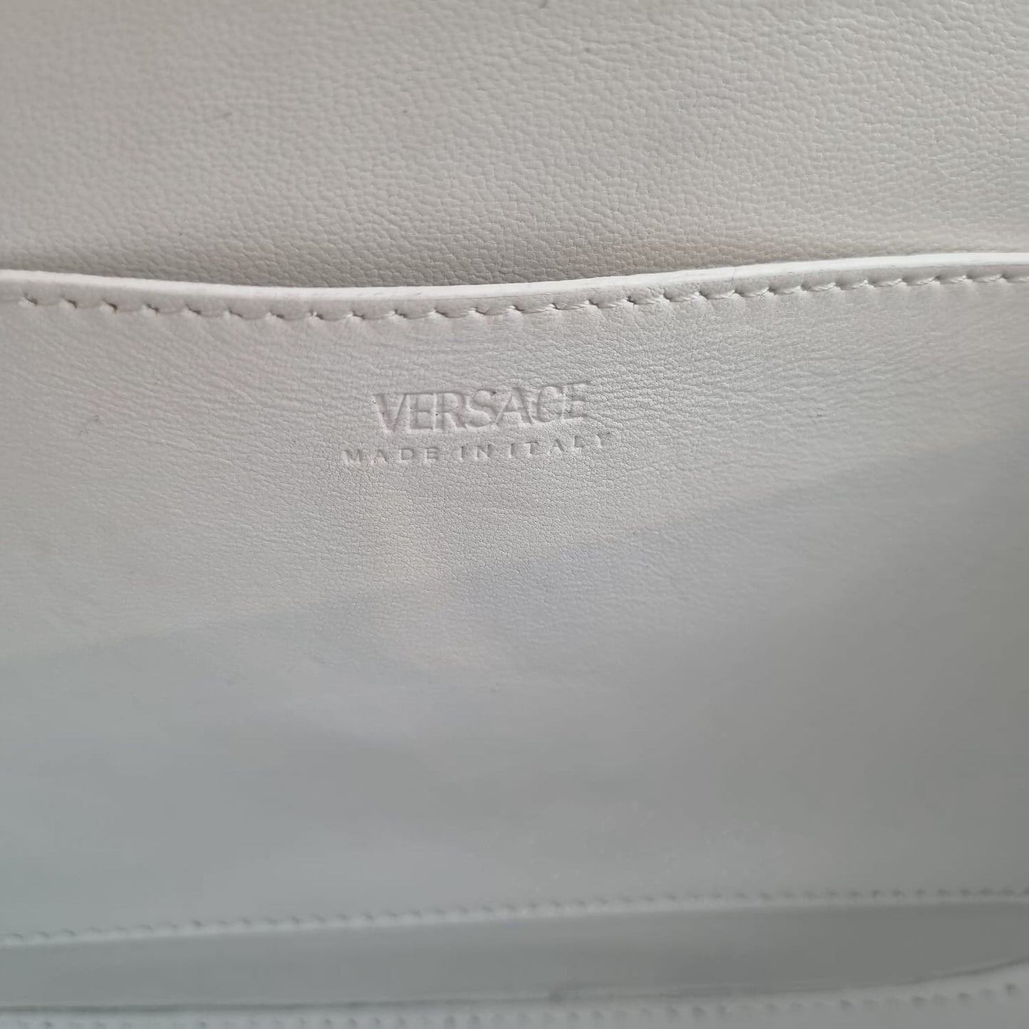 Versace Large Shoulder Calf Leather White Size 21x6x18
